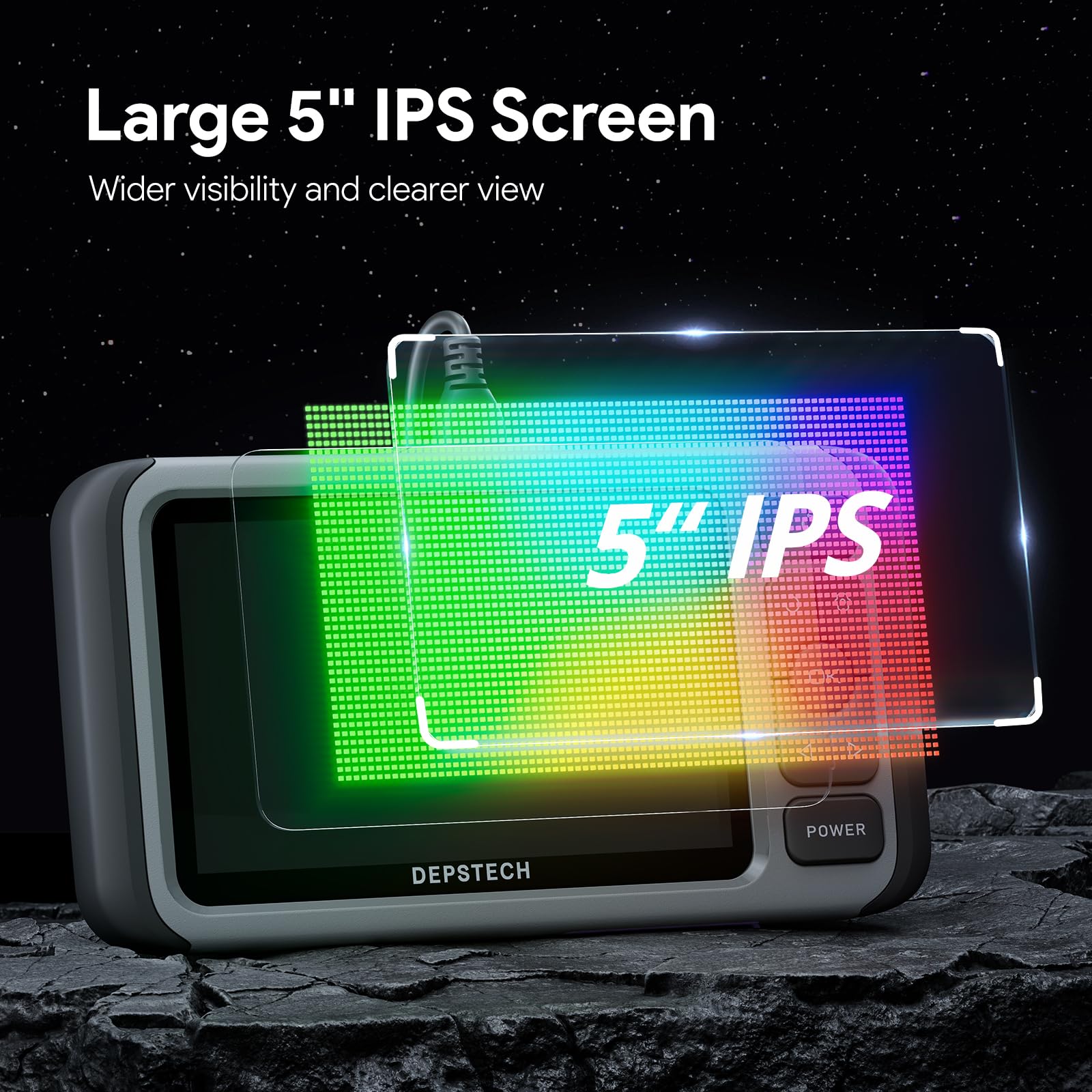 Telecamera Endoscopio Tripla Lente, DEPSTECH 1080P HD Endoscopio Industriale da 5 '' Schermo IPS Telecamera di Ispezione IP67 Impermeabile con Canale a Serpente con Luce LED Regolabile-Cavo da 5 Metri