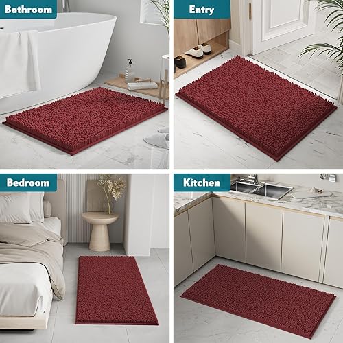 Miniatura 94 de Juego de 3 alfombras de baño extrasuaves y absorbentes, alfombras de baño de felpilla, alfombra de felpa antideslizante, juego de baño con alfombras