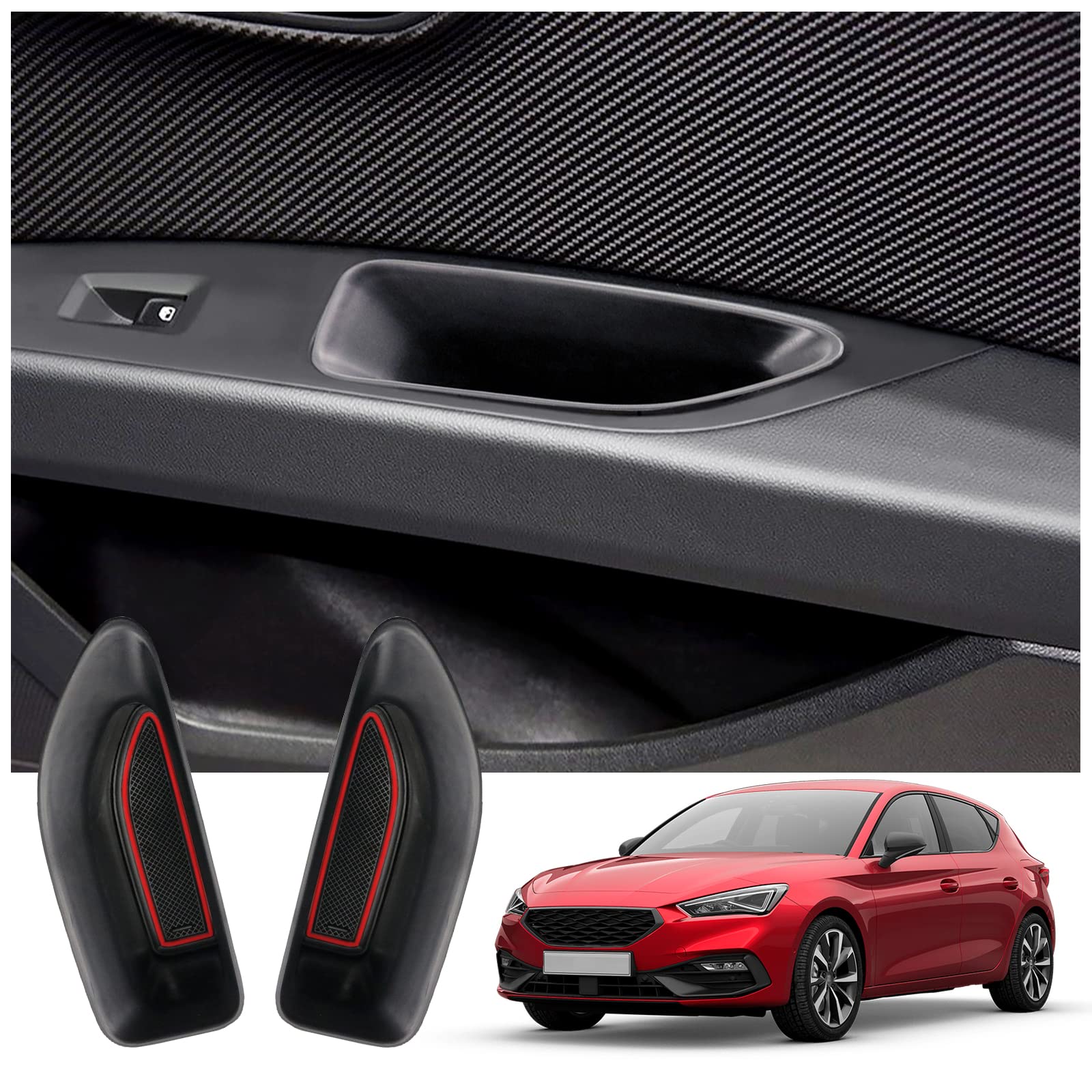 BIXUAN kompatybilny z Seat Leon 5F FR ST MK3 2013-2019 Pudełko do przechowywania w drzwiach z antypoślizgową matą, schowek na akcesoria, tacka organizera, schowek na rękawiczki, przednie drzwi lewe i