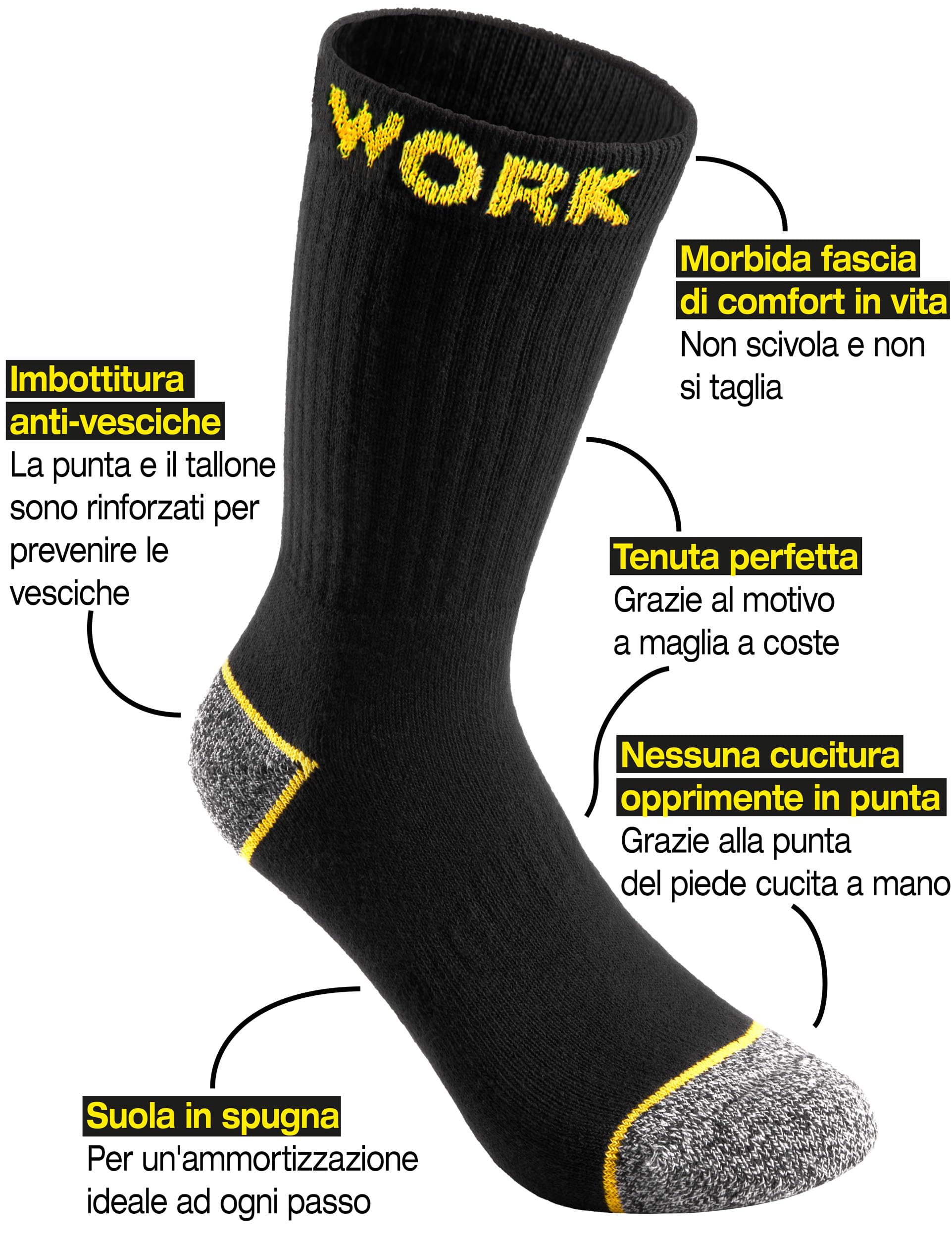Brubaker 10 o 20 Paia di Calze da Lavoro da Uomo - Calze da Lavoro per un Supporto Ottimale sul Lavoro - Calze Funzionali Robuste in Cotone - Tallone e Punta Rinforzati