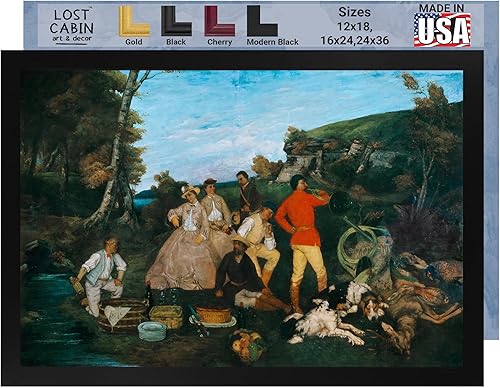 Lost Cabin The Hunt Breakfast de Gustave Courbet  Imprimir marco plano negro  Reproducción de pintura de obras de arte finas  Póster enmarcado para