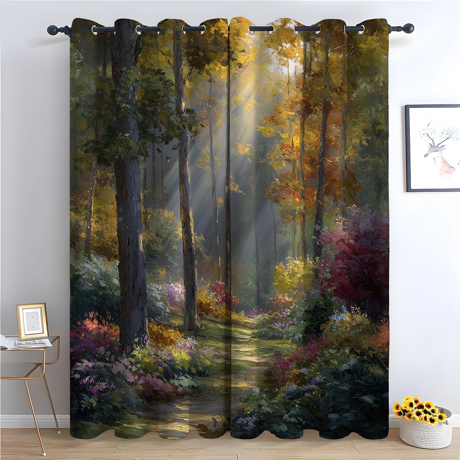 WQBQKKX Blackout Curtains & Drapes Ink Painting Printed Room Darkening Curtain for Bedroom, Privacy Eyelet Thermal Insulated Curtains for Room-52 W x 96" L (Pack of 2)