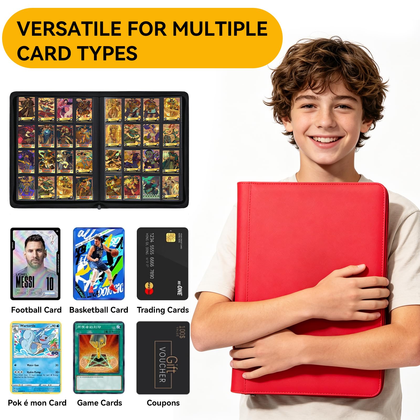 Carpeta de tarjetas de 16 bolsillos para 1280 tarjetas, carpeta de tarjetas coleccionables de Pokedex roja, álbum de tarjetas para MTG, TCG, tarjetas deportivas