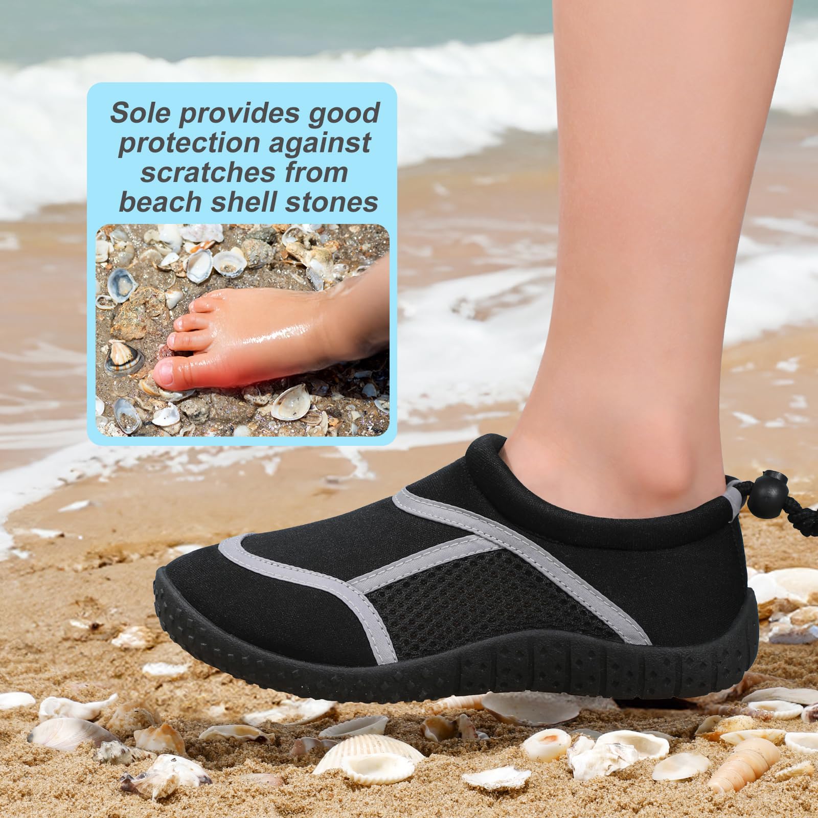 HKR Dziecięce buty kąpielowe, buty do wody, buty plażowe, dla chłopców i dziewczynek, rozm. 28-38, czarny i szary, 29 EU