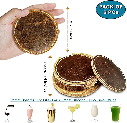 Miniatura 3 de Rustic Town Posavasos de cuero para bebidas, posavasos para mesa de café, mesa de cocina, bar, regalos para el hogar y la oficina, posavasos hechos