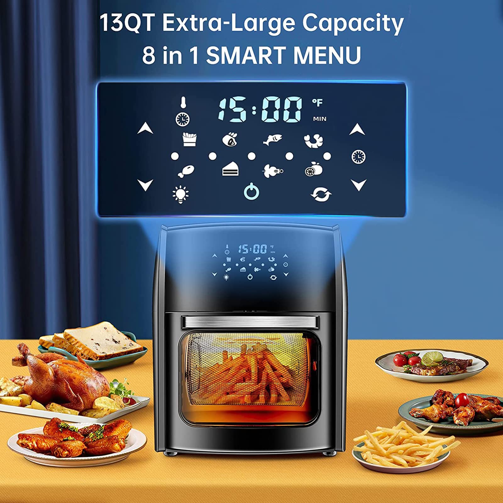 8 in 1 Air Fryer, 15 QT Air Fryer Oven with Digital Touch Screen, Toast