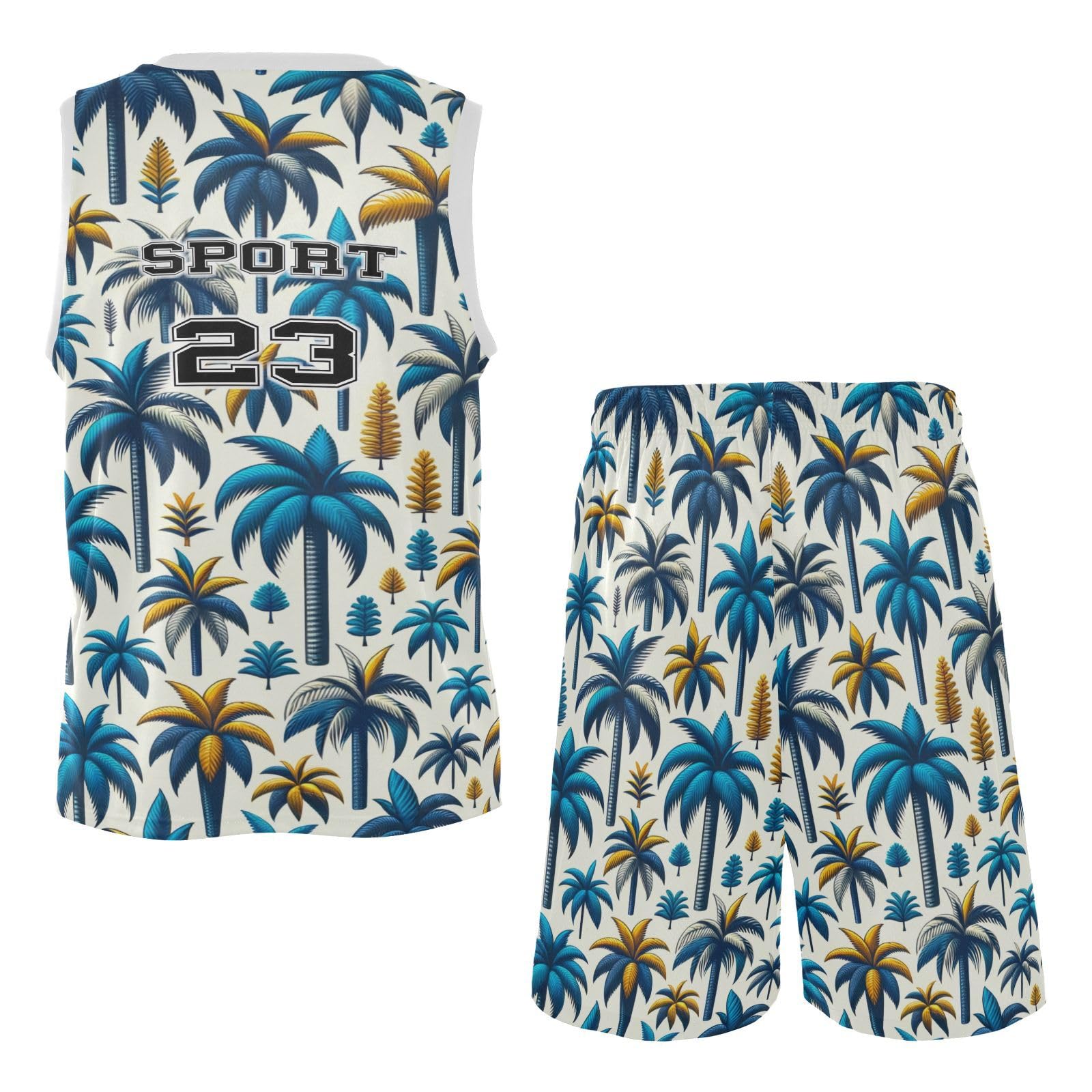 FLildon Plam Trees Blue Boys Basketball Jersey Set Tank Top Shorts Tracksuit Sport Training Suit for Kids