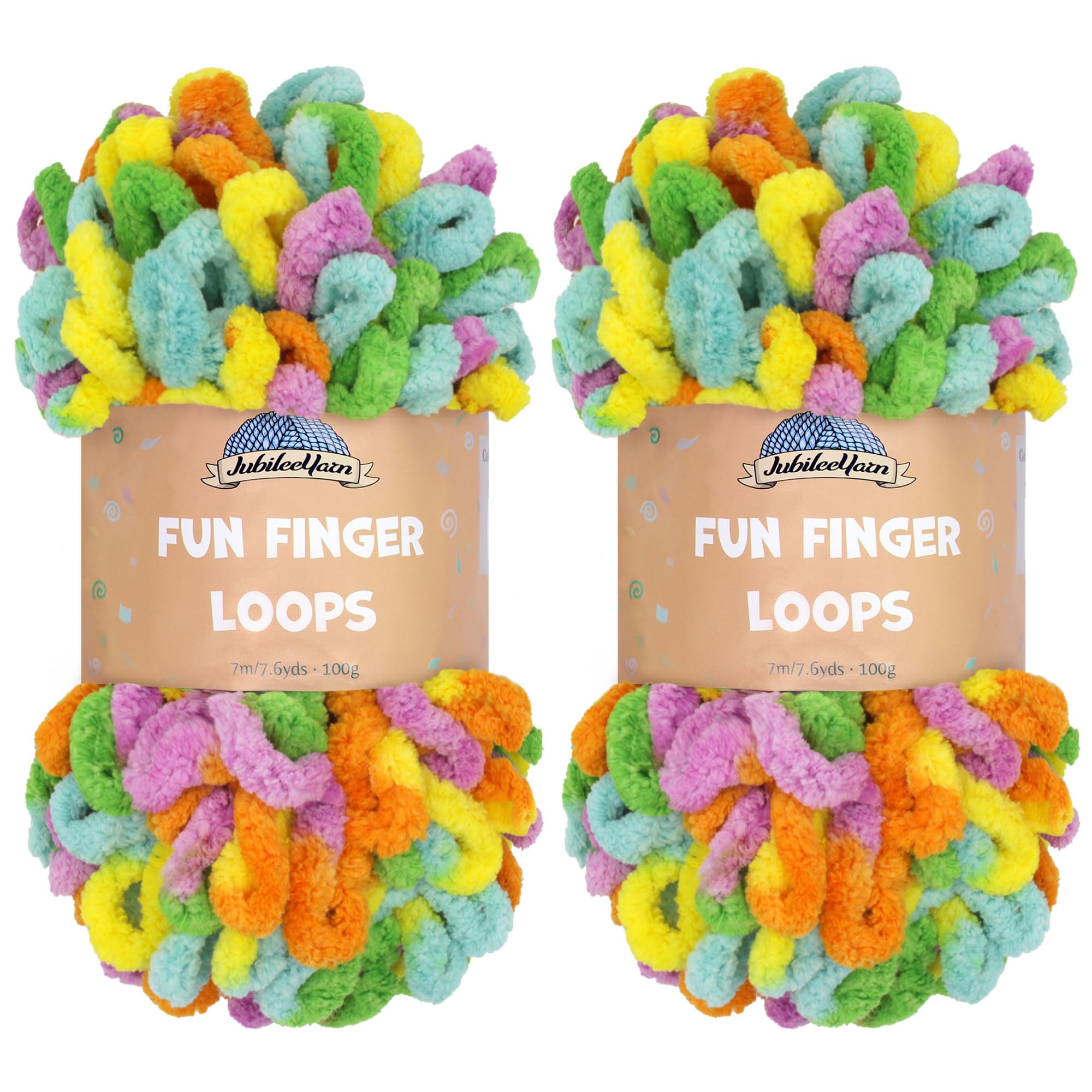 JubileeYarn Fun Finger Loops Yarn - Polyester Jumbo Weight Loop Yarn - 100g/Skein - Aura - 2 Skeins