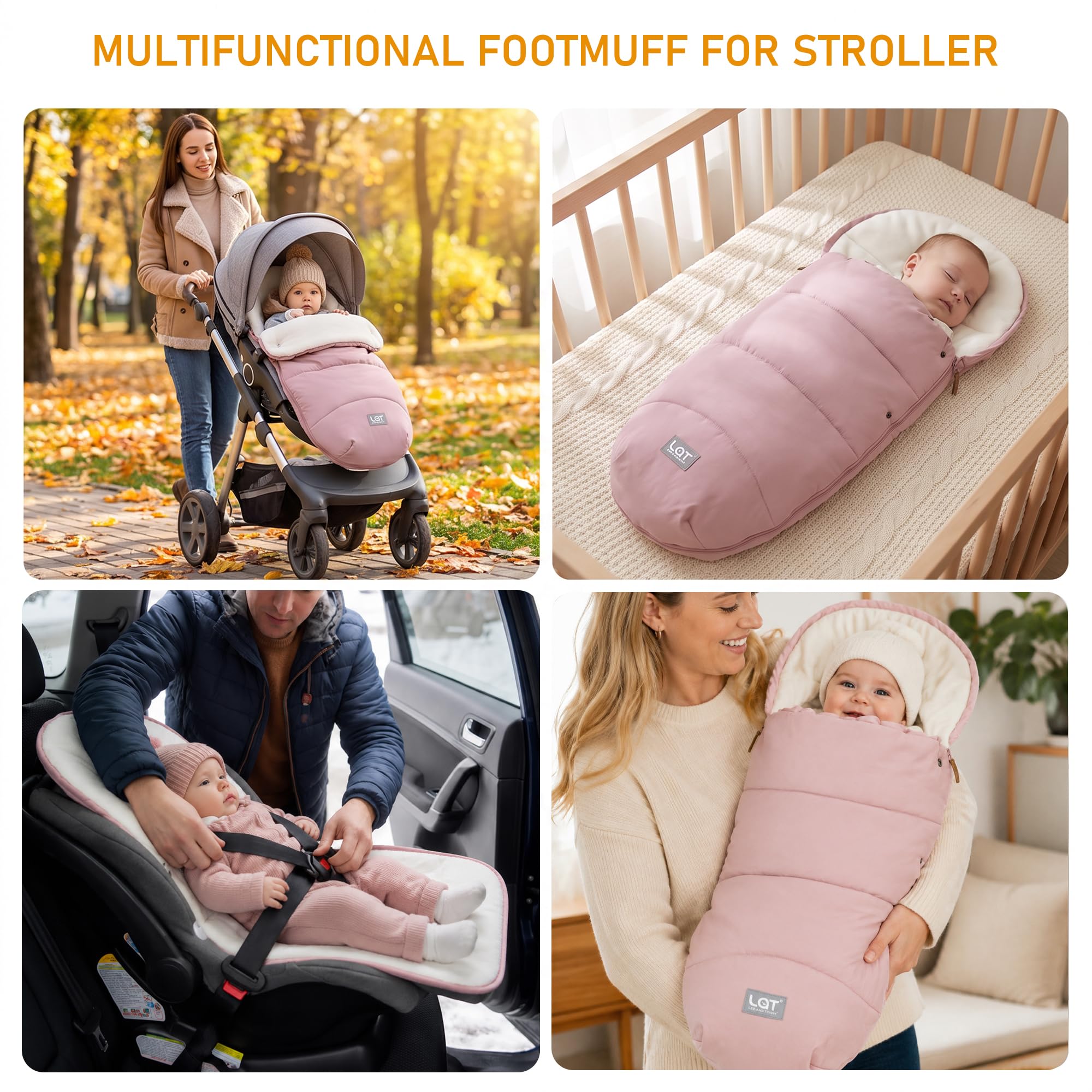 LAT Chancelières Universelle pour Poussettes, Imperméable et Coupe-Vent Chanceliere Poussette Hiver pour Poussette, Landau, Buggy (B, Rose)