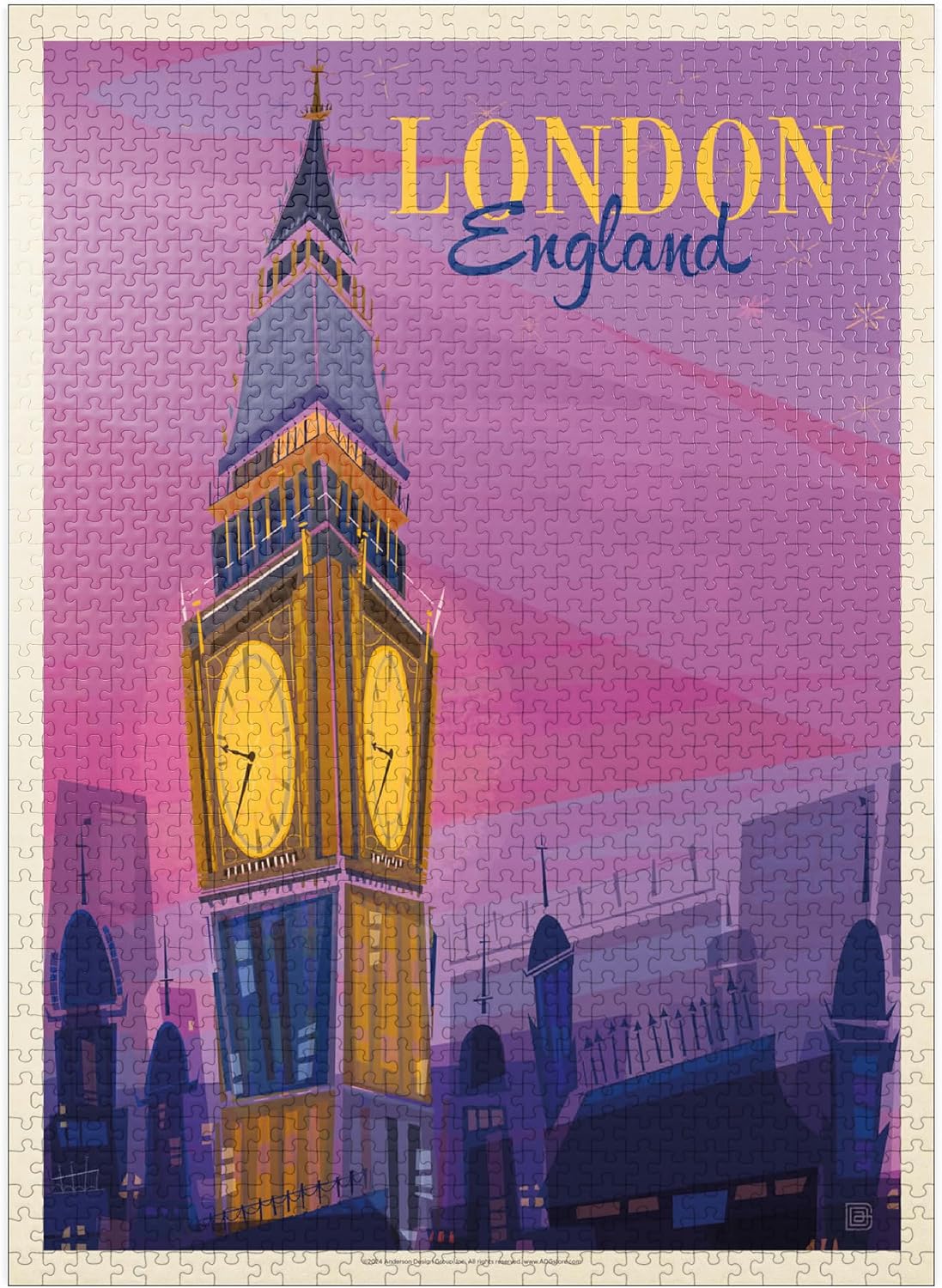 MyPuzzle England: London, Big Ben (Mod Design), Vintage Poster - Premium 1000 Piece Jigsaw Puzzle for Adults