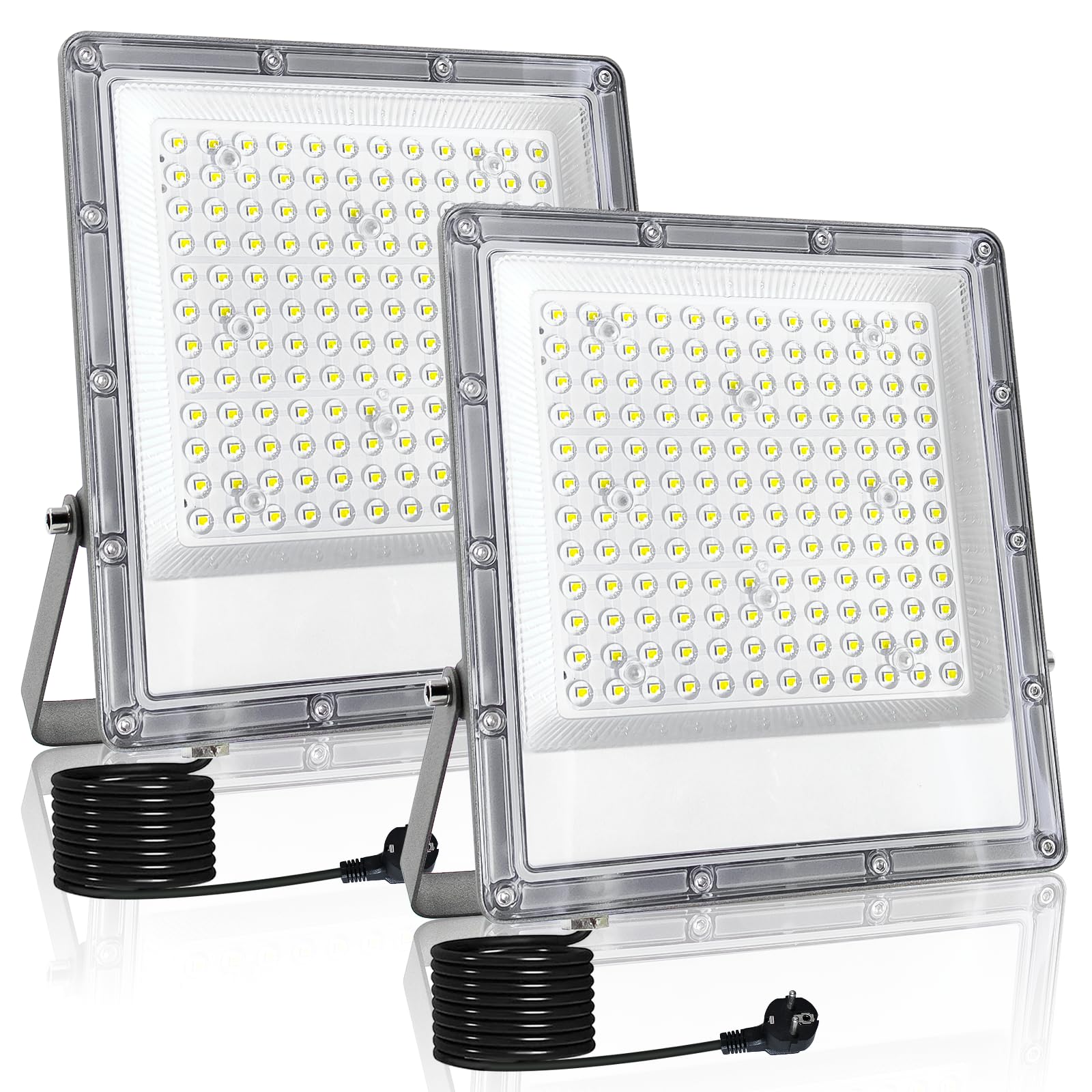 LED Strahler Außen 150W, 15000LM Aussenstrahler 6500K Kaltweiß Scheinwerfer IP66 Wasserdicht Baustrahler Flutlicht für Garten Garage Sportplatz Hof Flur