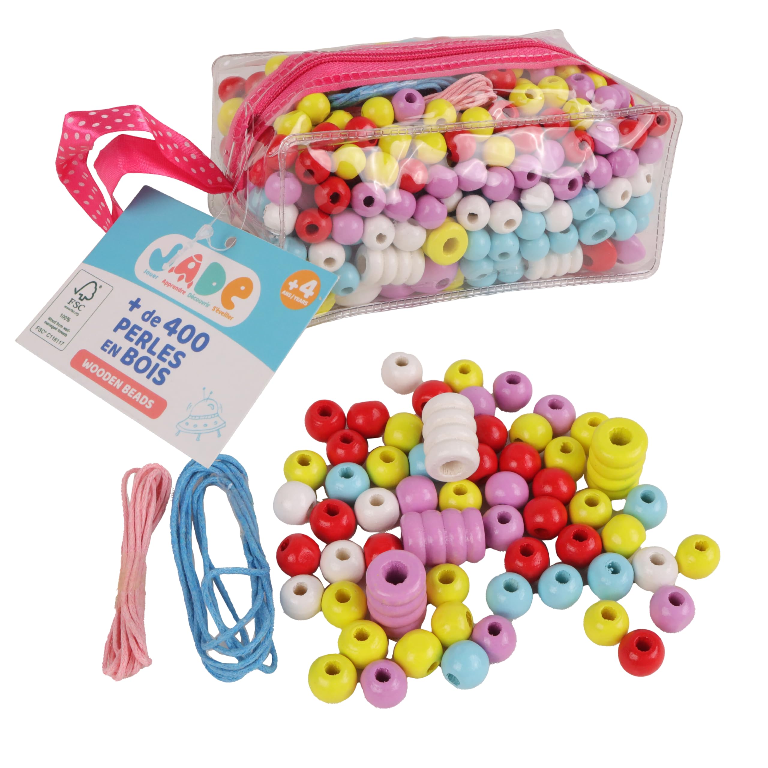 J.A.D.E - Pack de 12 Trousses de 400 Perles - Loisir Créatif - 105722PA - Bois FSC - Activités Manuelles - Set - Adultes - Enfants - Cadeaux - Anniversaire - Écoresponsable - À Partir de 4 ans