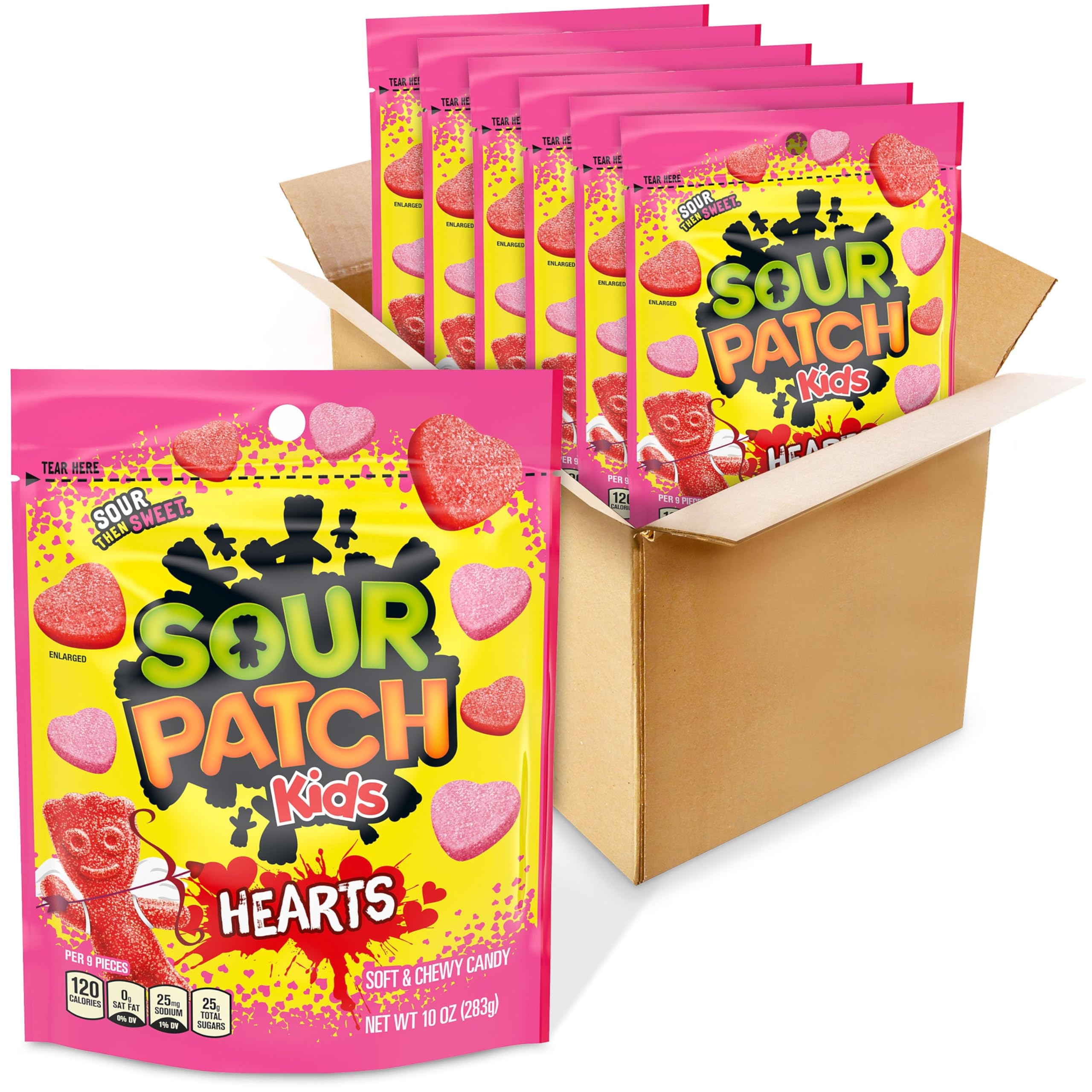 SOUR PATCH KIDS Soft & Chewy Valentines Day Candy Hearts, Bulk Candy, 6 - 10 oz Bags