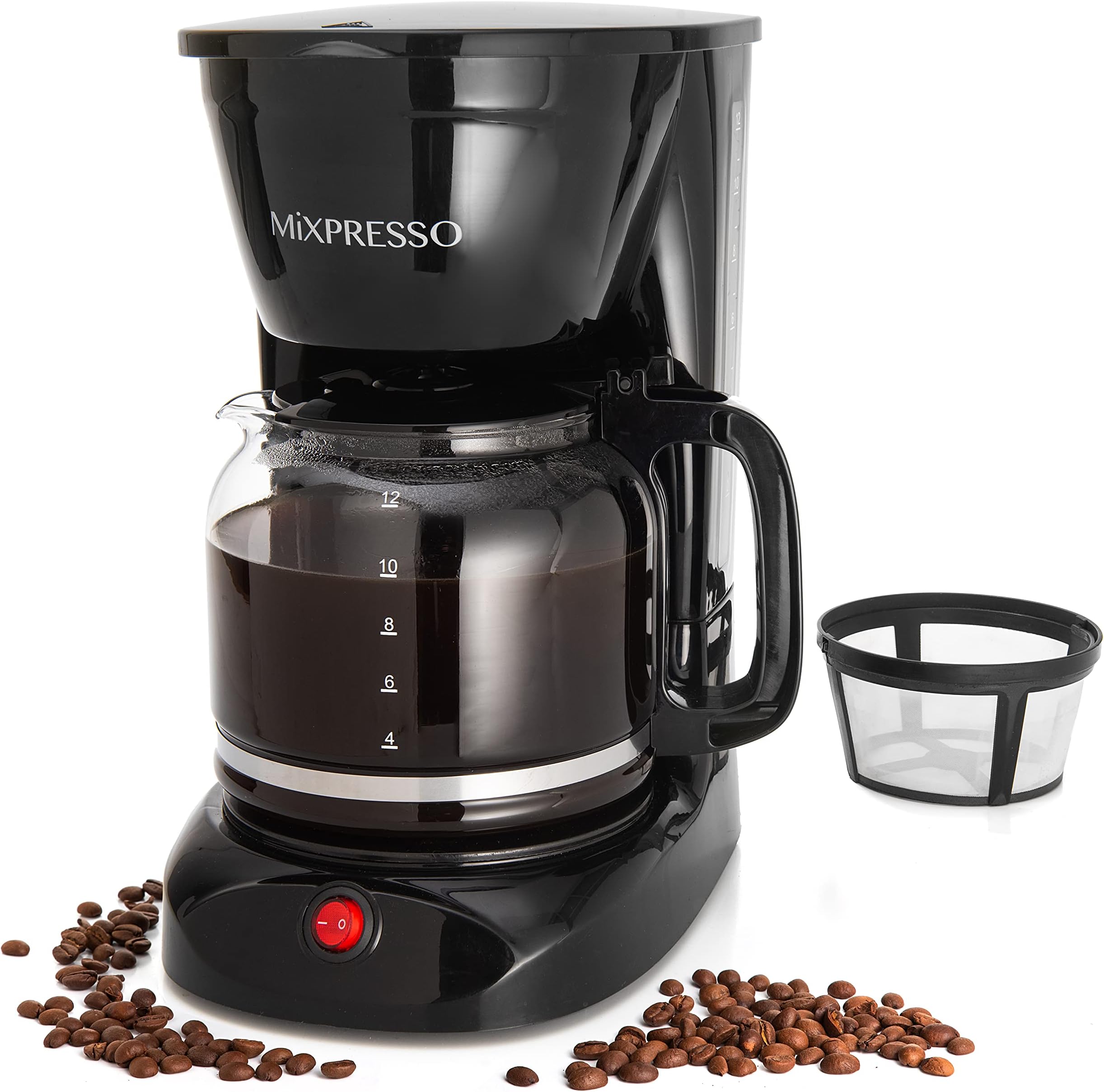 Elite Drip Coffee Maker By Mixpresso | Coffee Maker 12 Cup | Black Coffee Machine With Overheat Protection, Nonstick Keep Warm Plate | Stain Resistant Design With Reusable Filter Basket