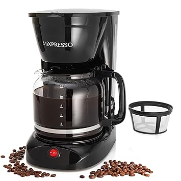 Elite Drip Coffee Maker By Mixpresso | Coffee Maker 12 Cup | Black Coffee Machine With Overheat Protectio