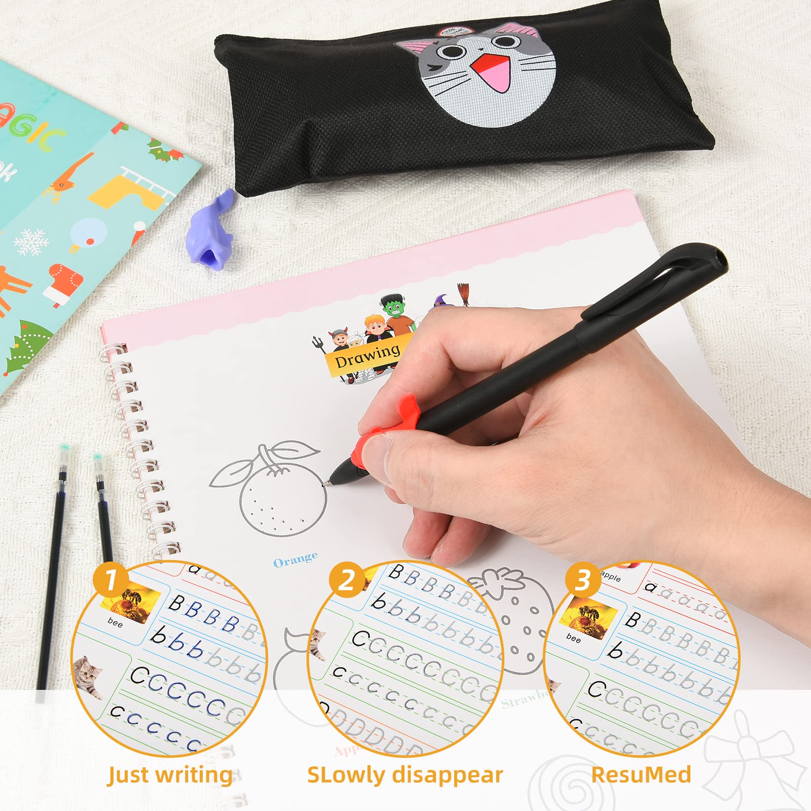 Stylos Magiques Avec Encre Qui Disparaît - Lot De 2 Stylos + 10 Recharges - Pour Cahiers D'exercices Réutilisables - Idéal Pour L'apprentissage De L'écriture - 9
