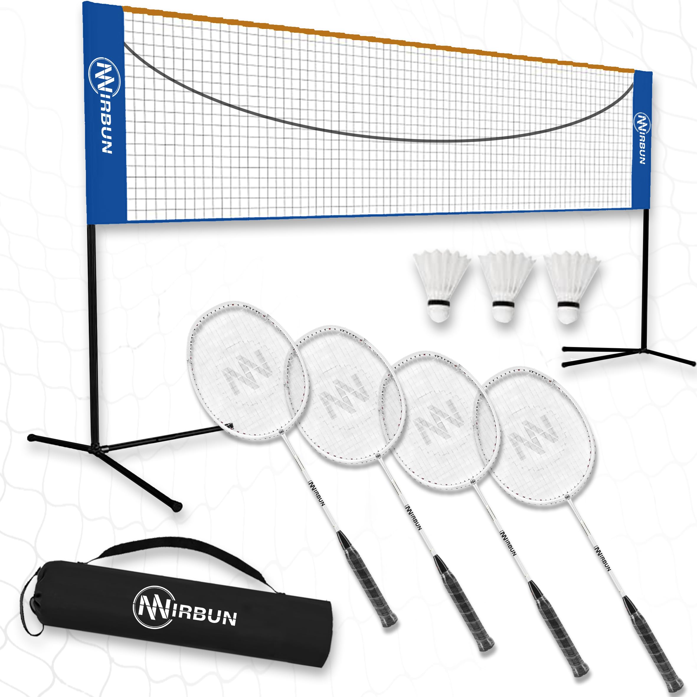 Set de Bádminton 4 Jugadores con Red 5,1 m Raquetas Profesionales Estructura Metálica Juego Familiar