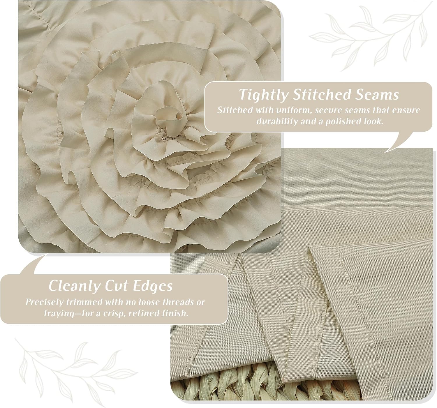 72 x 72 Camel Vintage Ruffled Floral Shower Curtain, Farmhouse Decorative Bathroom Curtain with Ruched 3D Flowers, Cottage Cloth Bath Curtain for Home Decor, Microfiber (LQ-41)