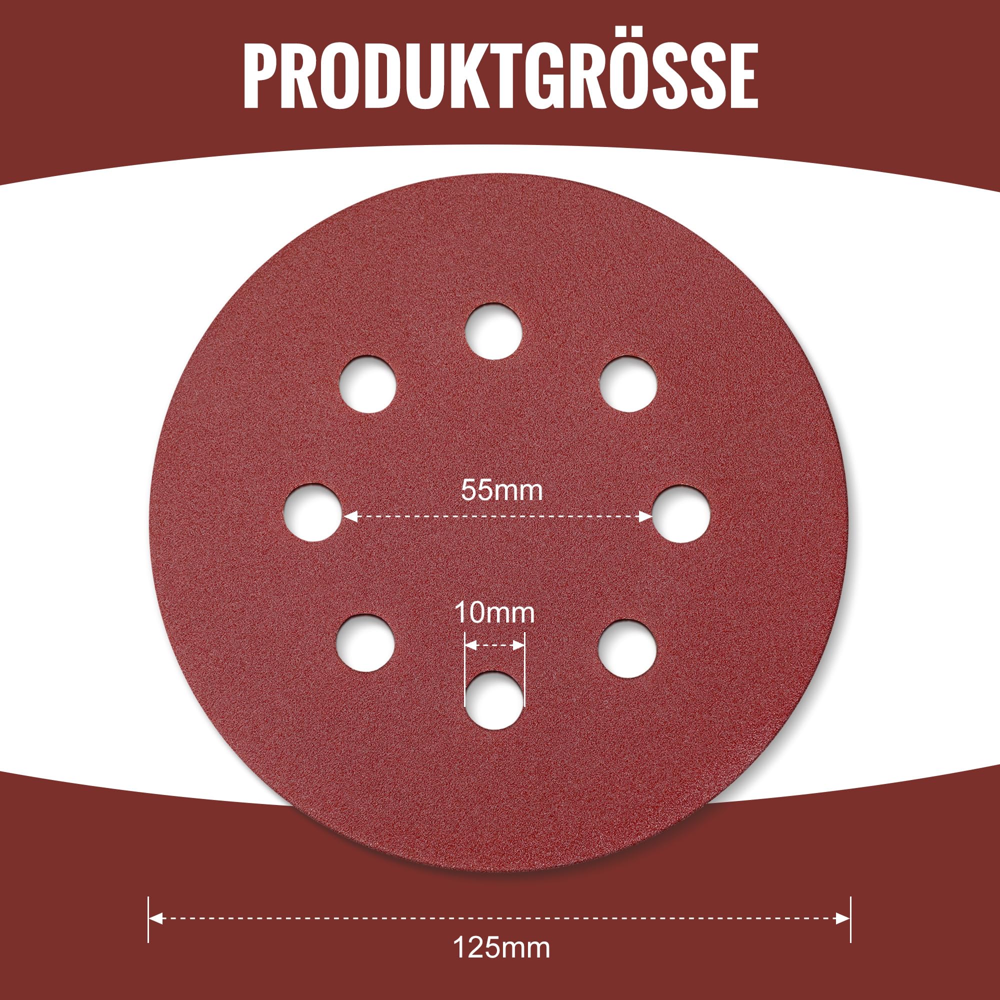 WORKPRO 150 Stück Schleifpapier 125mm Klett Schleifscheiben, Schleifblätter Körnung 60/80/100/150/180/240/320/400/600, 8 Loch Rund für Exzenterschleifer