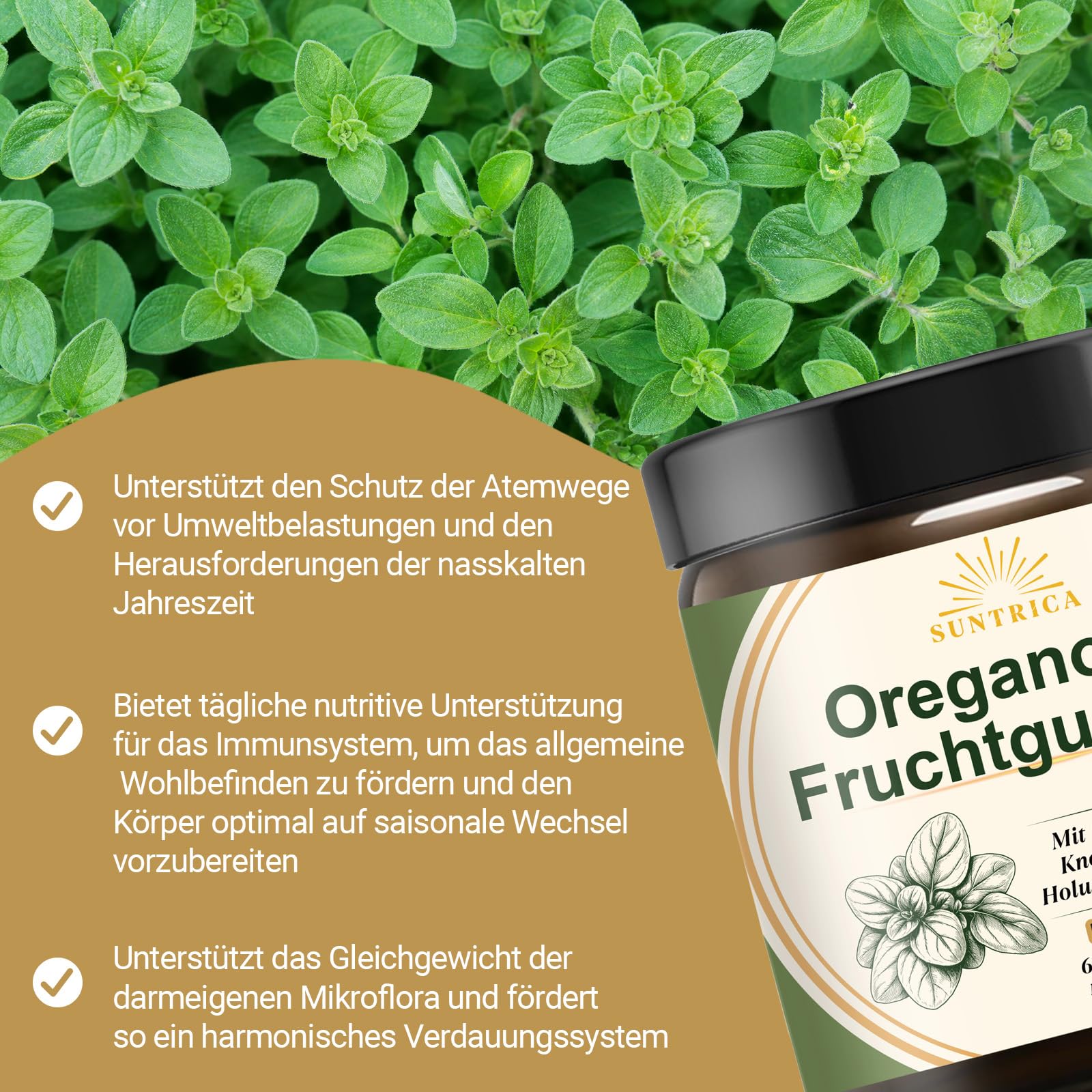 Oregano Öl Fruchtgummis mit Carvacro, Hochdosiert Oregano Öl, mit Schwarzkümmelöl, Knoblauch & Zink – 0% Zucker, scharfer & intensiver Kräutergeschmack, Unterstützt Immunsystem – 60 Stück