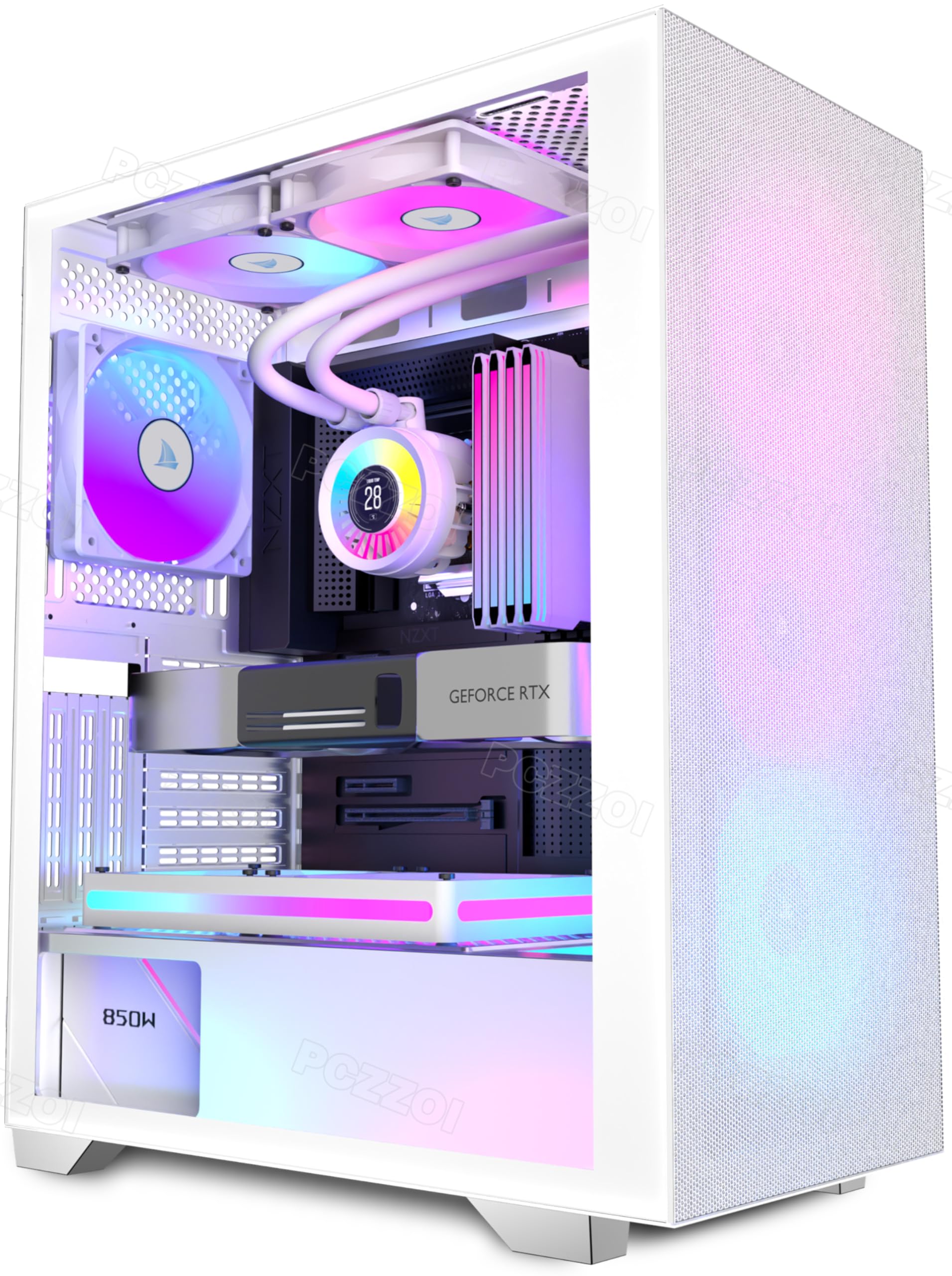 KEDIERS Case PC - 6 ventole PWM preinstallate, custodia da gioco ATX Mid Tower Case per computer a rete con aperture laterali in vetro temperato, G300, bianco