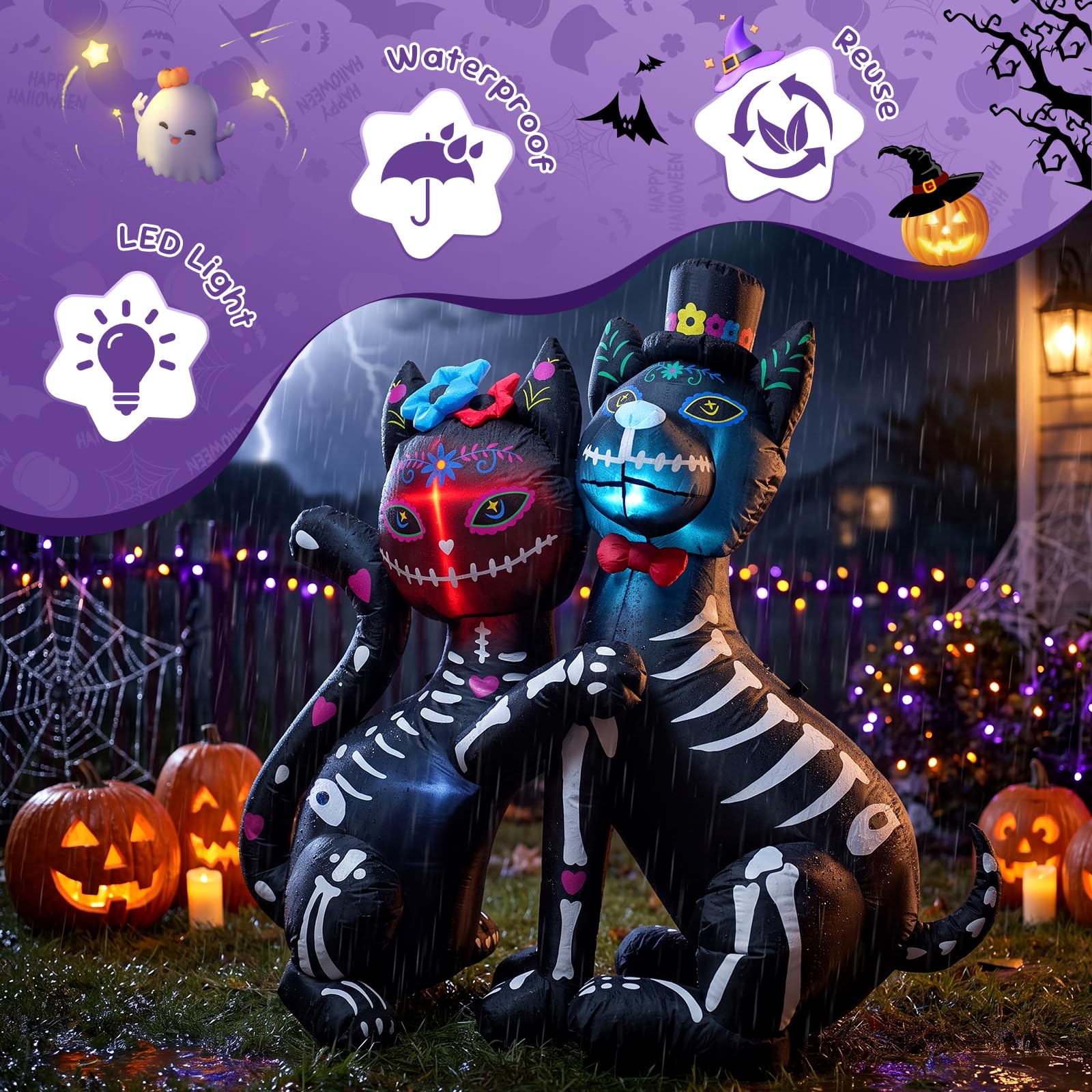 Nadmuchiwane dekoracje na Halloween, Dzień Zmarłych, na Halloween, nadmuchiwane, dekoracje na zewnątrz, z wbudowanymi światłami LED, na podwórko, trawnik, ogród, imprezę