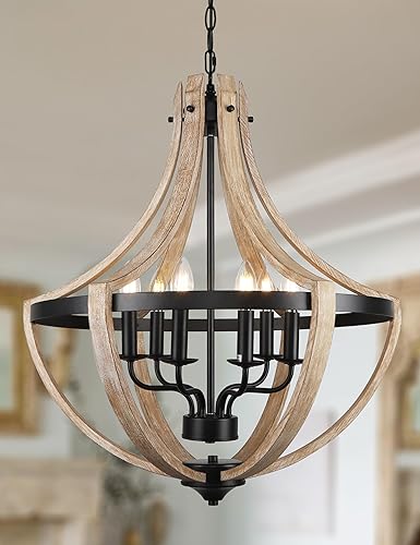 Miniatura 8 de Candelabro de 4 luces estilo granja para comedor, lámparas colgantes ajustables de madera vintage para isla de cocina, vestíbulo, entrada, zona de