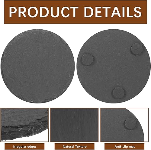 Miniatura 3 de Juego de 72 posavasos de pizarra natural negra a granel de 4 pulgadas con grabado láser en blanco con parte inferior antiarañazos para el hogar,