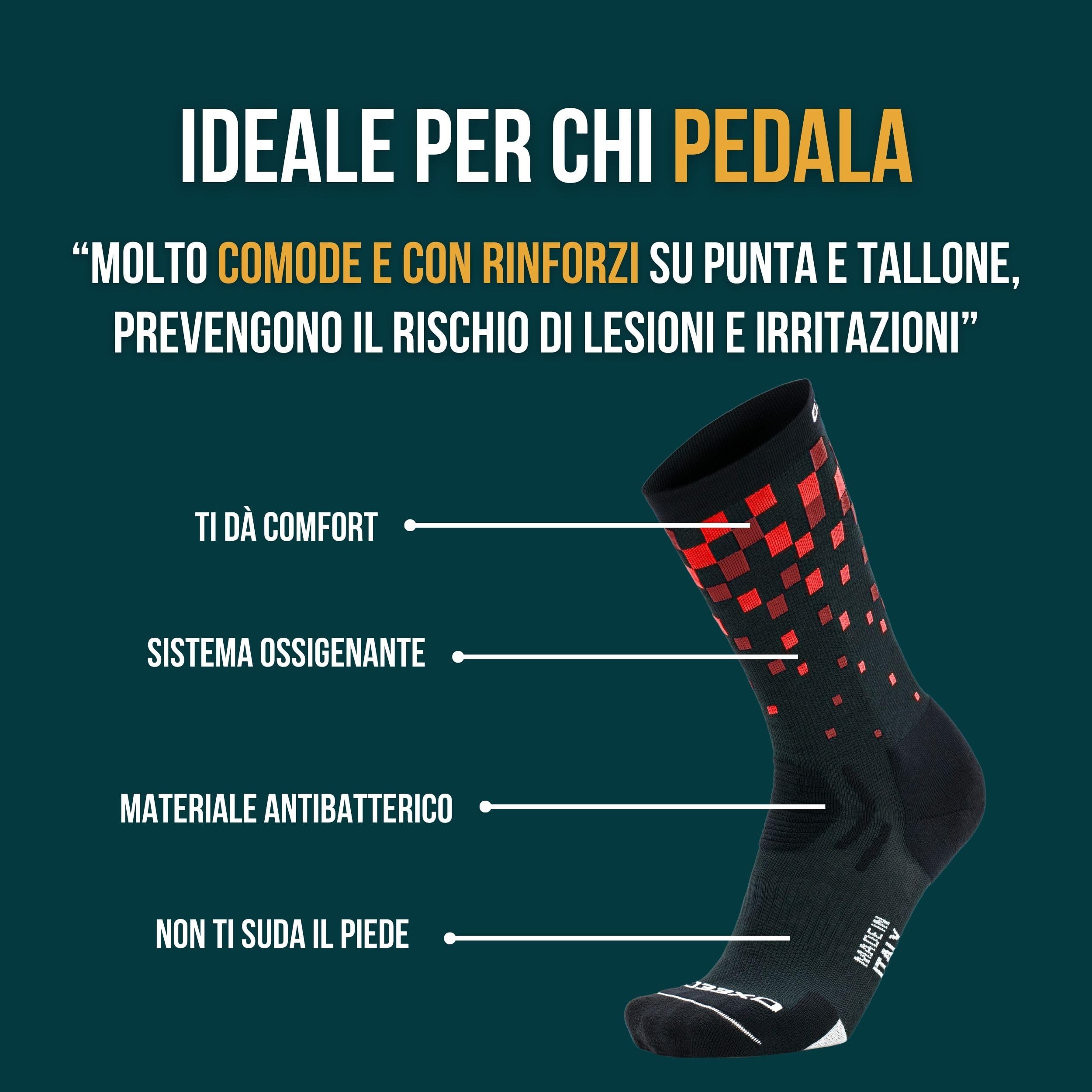 Calze Ciclismo Termiche Ossigenanti, Antibatteriche e con Rinforzi su Punta e Tallone - Calzini Bici da Corsa (Pixels)