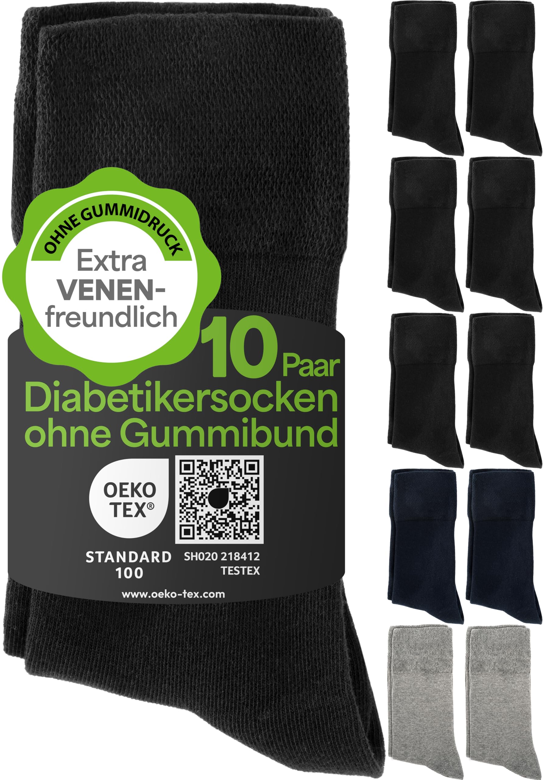 HELDENWERK Diabetikersocken für Herren & Damen 10 Paar | Diabetiker Socken ohne Gummibund & Naht aus 97% Baumwolle | Extraweite Gesundheitssocken mit Komfortbund
