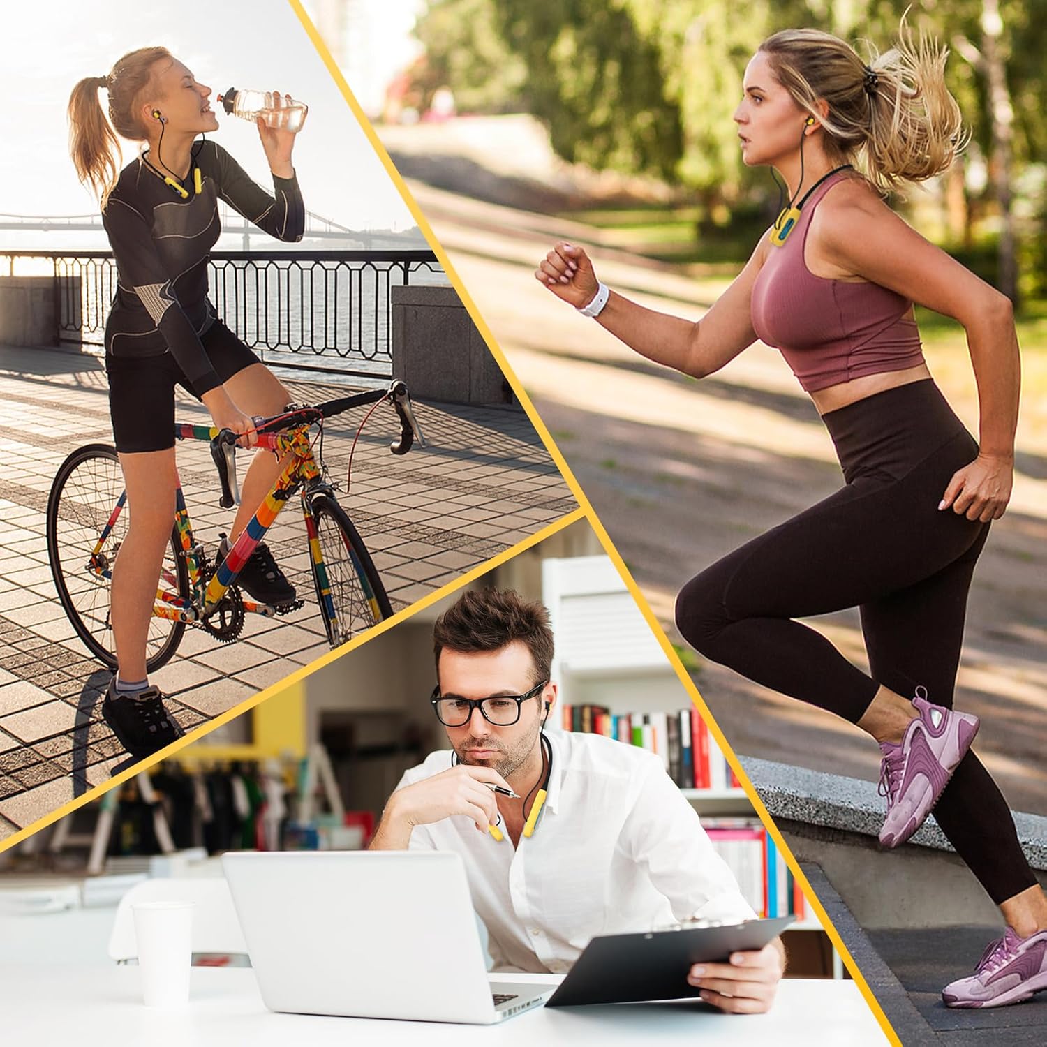 Podity Neckband Bluetooth Headphones, 1000H Extra Battery Life with Display Magnetic Earphones,Wireless Stereo Earbuds with Microphone, Waterproof in-Ear Headset for Sports/Workout/Office (Yellow) - Image 6