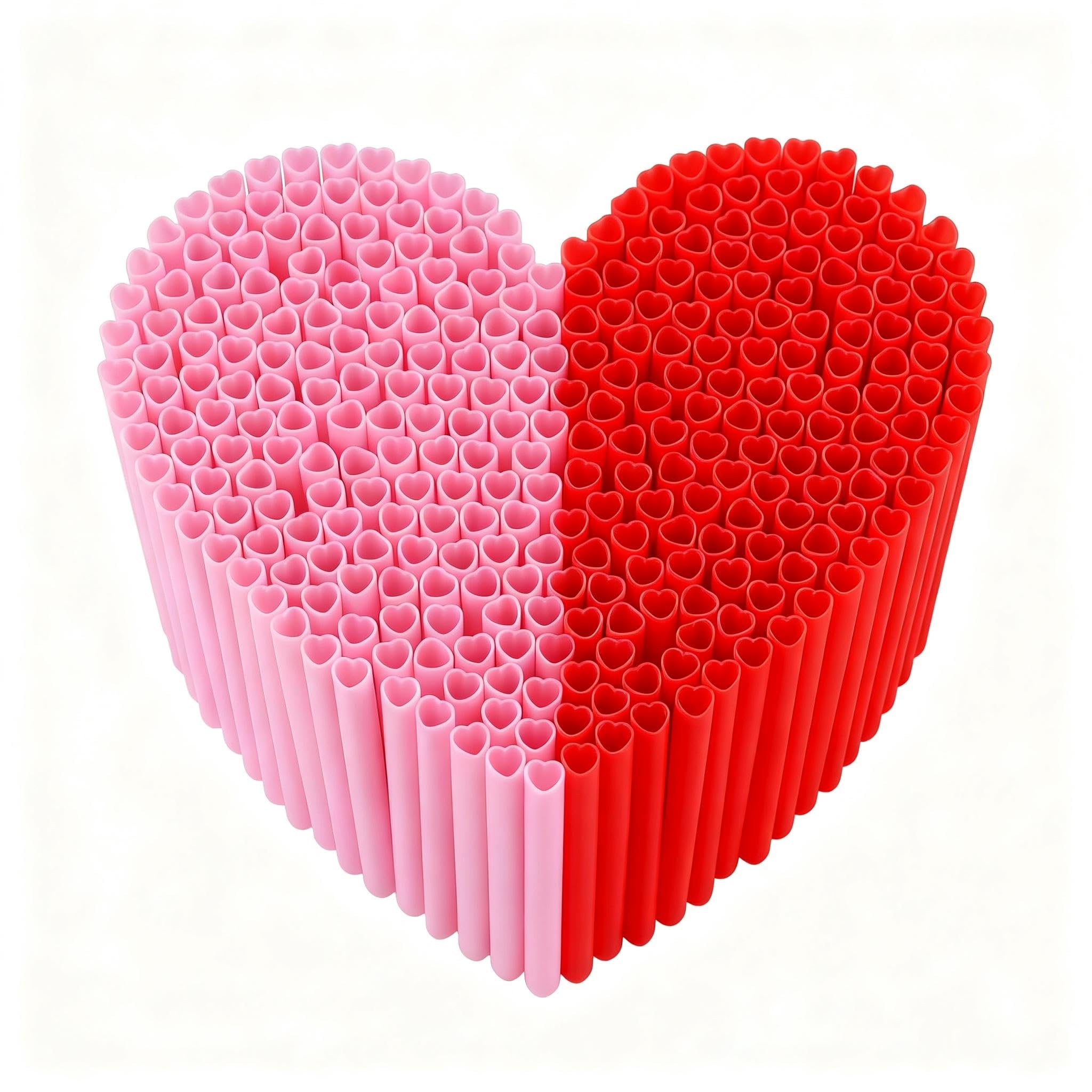 Photo 1 of 100 Pcs Red & Pink Heart Shaped Disposable Straws, Individually Wrapped Cute Plastic Drinking Straws for Valentine’s & Galentine’s Day,Cocktail Parties, Bridal Shower, Wedding & Birthday Decor