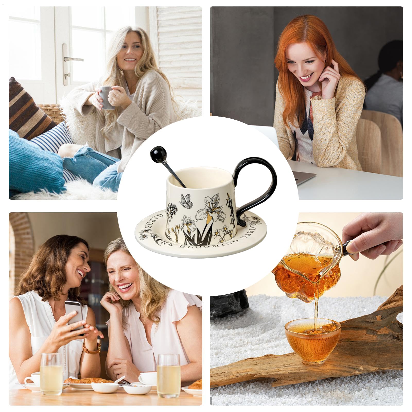 Tazas Vaso De Bebidas Con Estampado Floral | Tazas de Café Bonitas Para Leche Chocolate Cappuccino Desayuno Regalo Cocina Restaurante