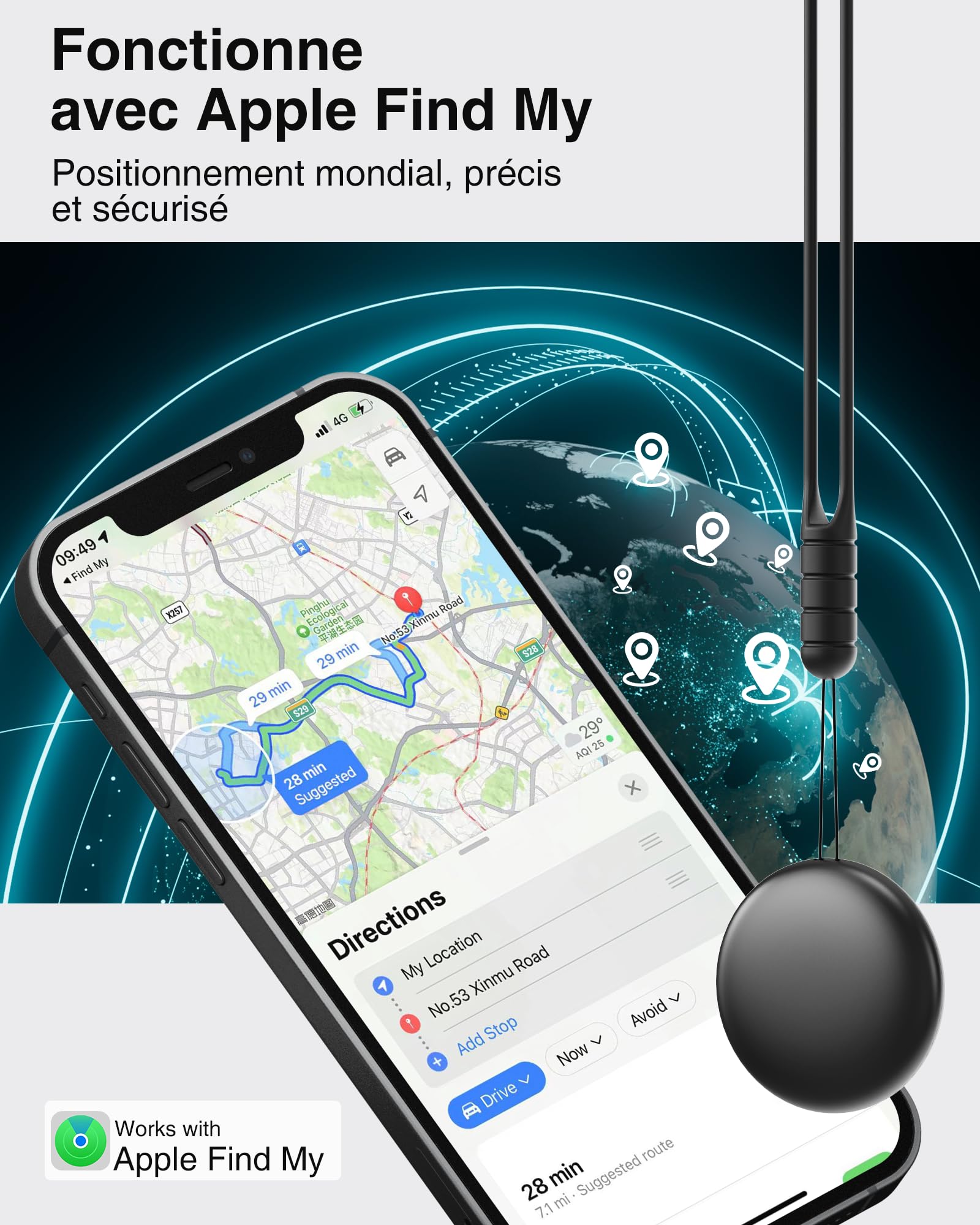 Hoxe Traceur Localisateurs D'objets, Air Tracker Tag Copatible avec l'app Apple Localiser