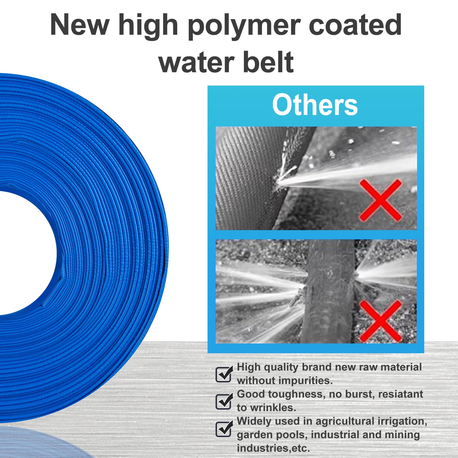 Tuyau de lavage de piscine de 3,8 cm x 30,5 m, tuyau en PVC à décharge plate, résistant aux intempéries et à l'éclatement pour piscines de vidange d'eau, filtres de nettoyage de piscine