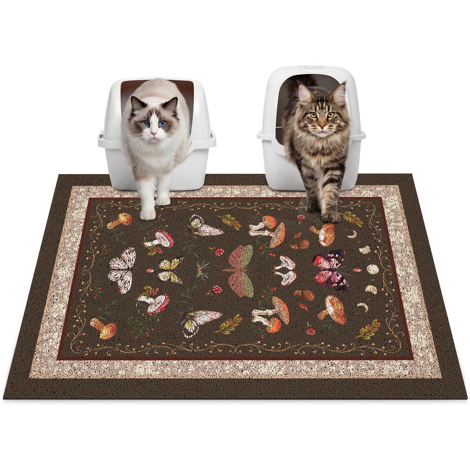 Glittme Cat Litter Mat with Non-Slip Bottom Litter Box Mat 24"X15" Litter Trapping Mat Easy to Clean Washable Cat Food Mat for Kitty,S