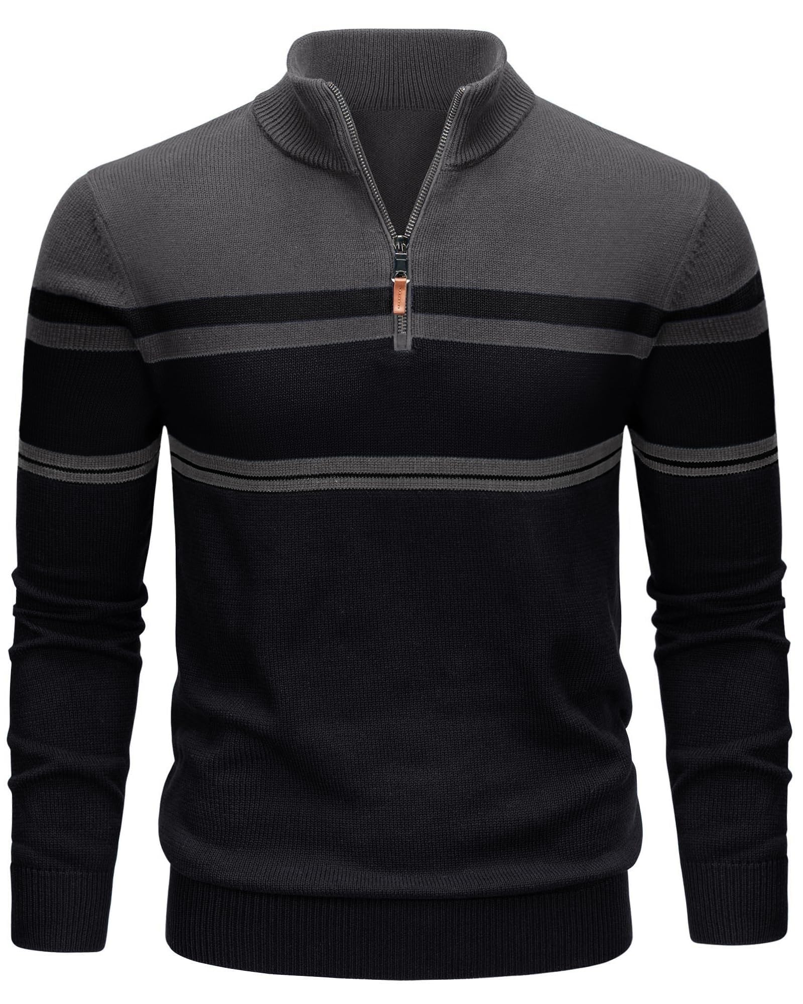 TACVASEN Pullover Herren Baumwolle Half Zip Strickpullover Winter Troyer | Stehkragen, Warm, Langarm, Sweater, Gestreiftes, Arbeit, Freizeit