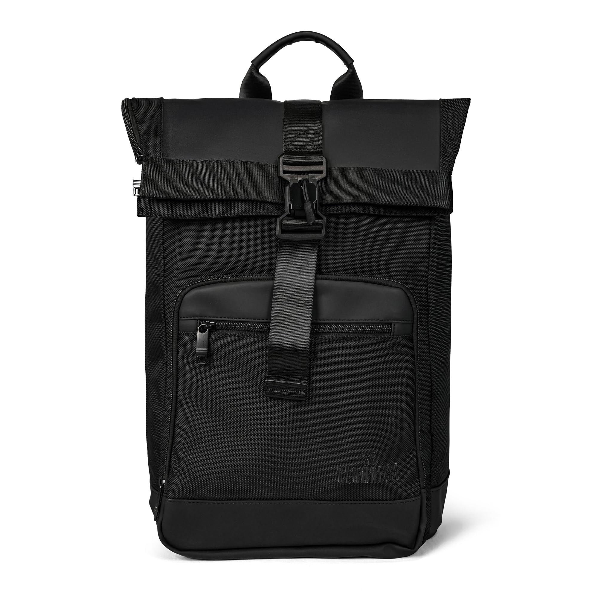 THE CLOWNFISH Outpost Series Expandable Laptop Bag | 1680 Polyester + Leather | Travel Backpack for Cabin, College | Waterproof | Black