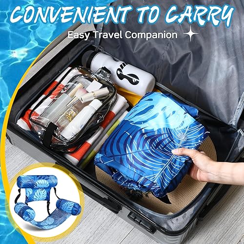 Miniatura 6 de Paquete de 3 flotadores de piscina para adultos, sillas inflables de piscina, hamaca, silla flotante de agua, patrón de plantas tropicales, flotador