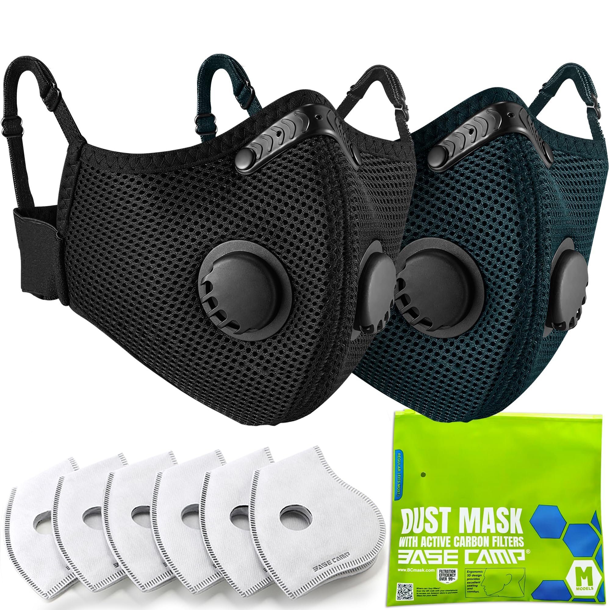 BASE CAMP Upgrade M Plus Dust Mask, Breathable Reusable Dust Face Mask with 6 Activated Carbon Filters for Woodworking Construction Mowing Grinding Painting,1Black+1Dark Tiber-image-17