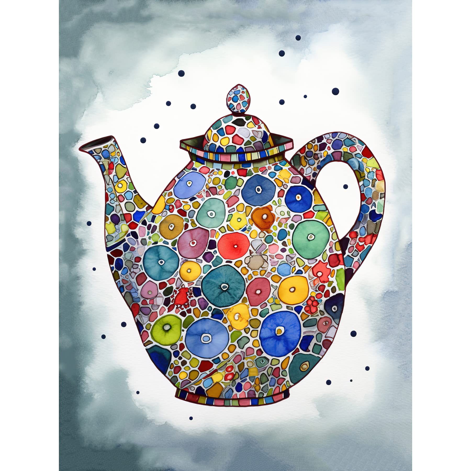 Artery8 Colourful Teapot Folk Art Kitchen Large Wall Art Poster Print Thick Paper 18X24 Inch