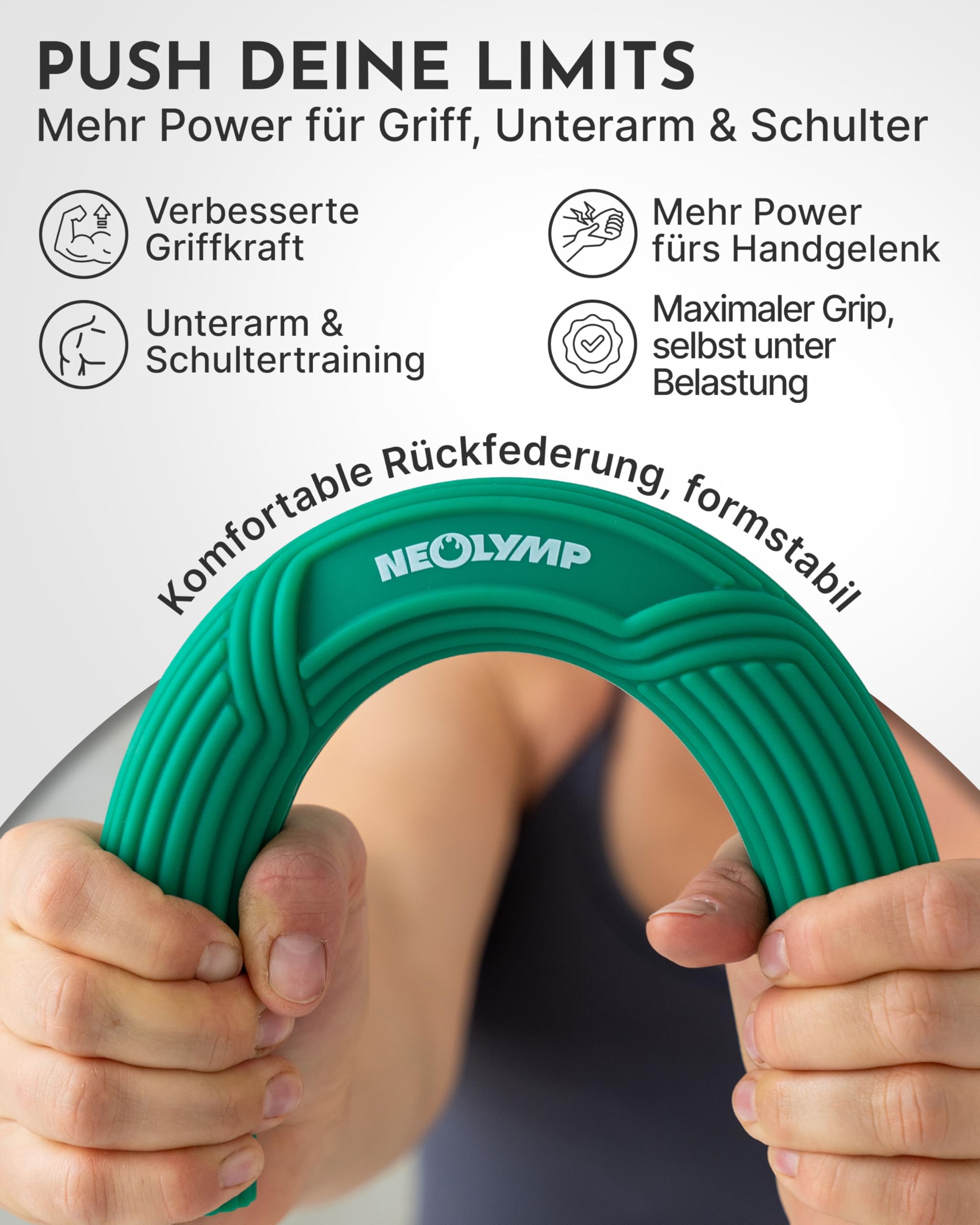 NEOLYMP Handtrainer Unterarmtrainer – Griffkraft & Rehabilitation – Therapy Bar aus Silikon, rutschfest & langlebig – Hand Trainingsgerät inkl. Tragetasche, Übungsheft & E-Book – Grip Strength Trainer