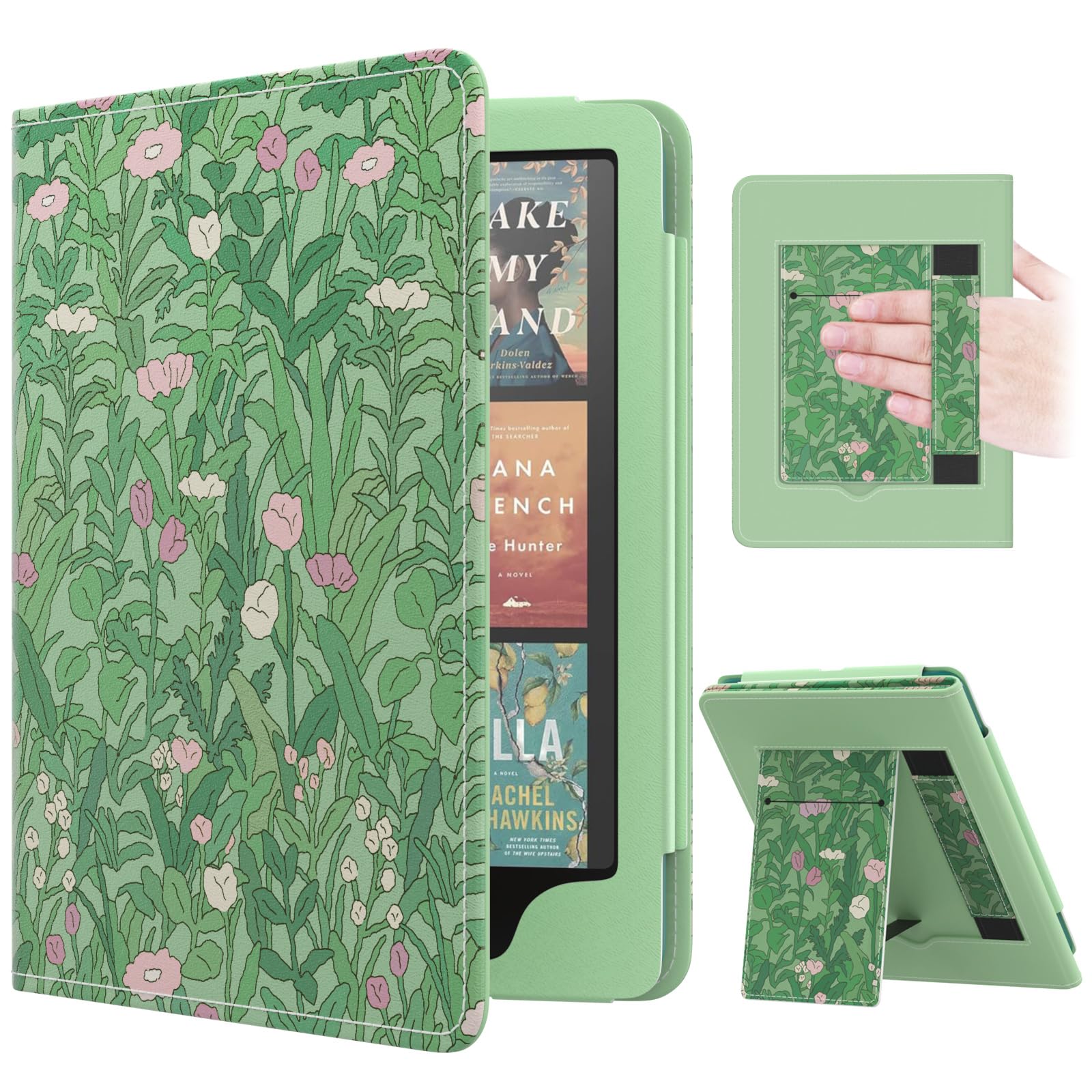 MoKo Case for 7"/6.8" Kindle Paperwhite(12th/11th Gen-2024/2021) Green Flower