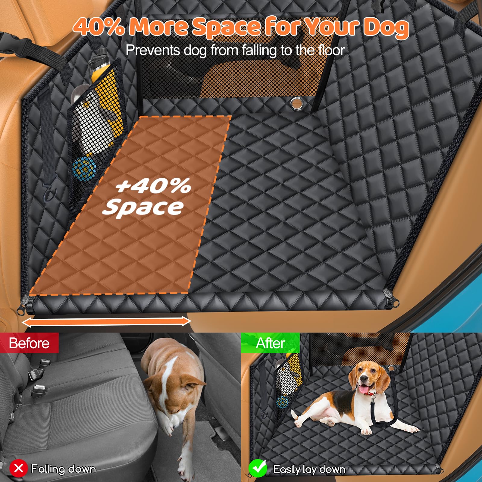 URPOWER Hard Bottom Dog Car Seat for Back Seat, Waterproof Hammock view 4