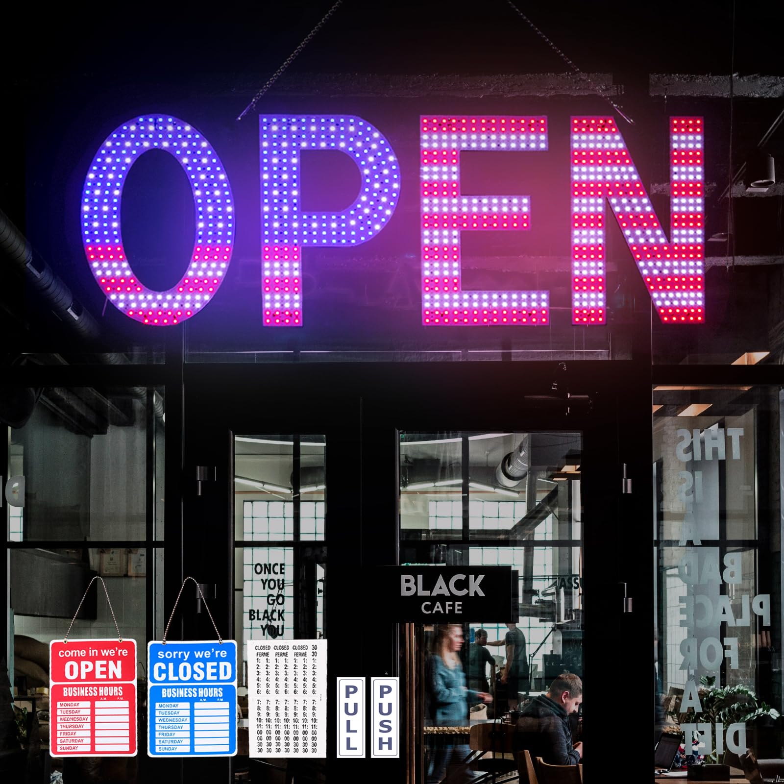 LED Open Signs for Business, 40"L x 14"W Inch Large Led Open Sign with 3 Scene Modes, Ultra Bright Adjustable Open Light Up Sign Led for Storefront