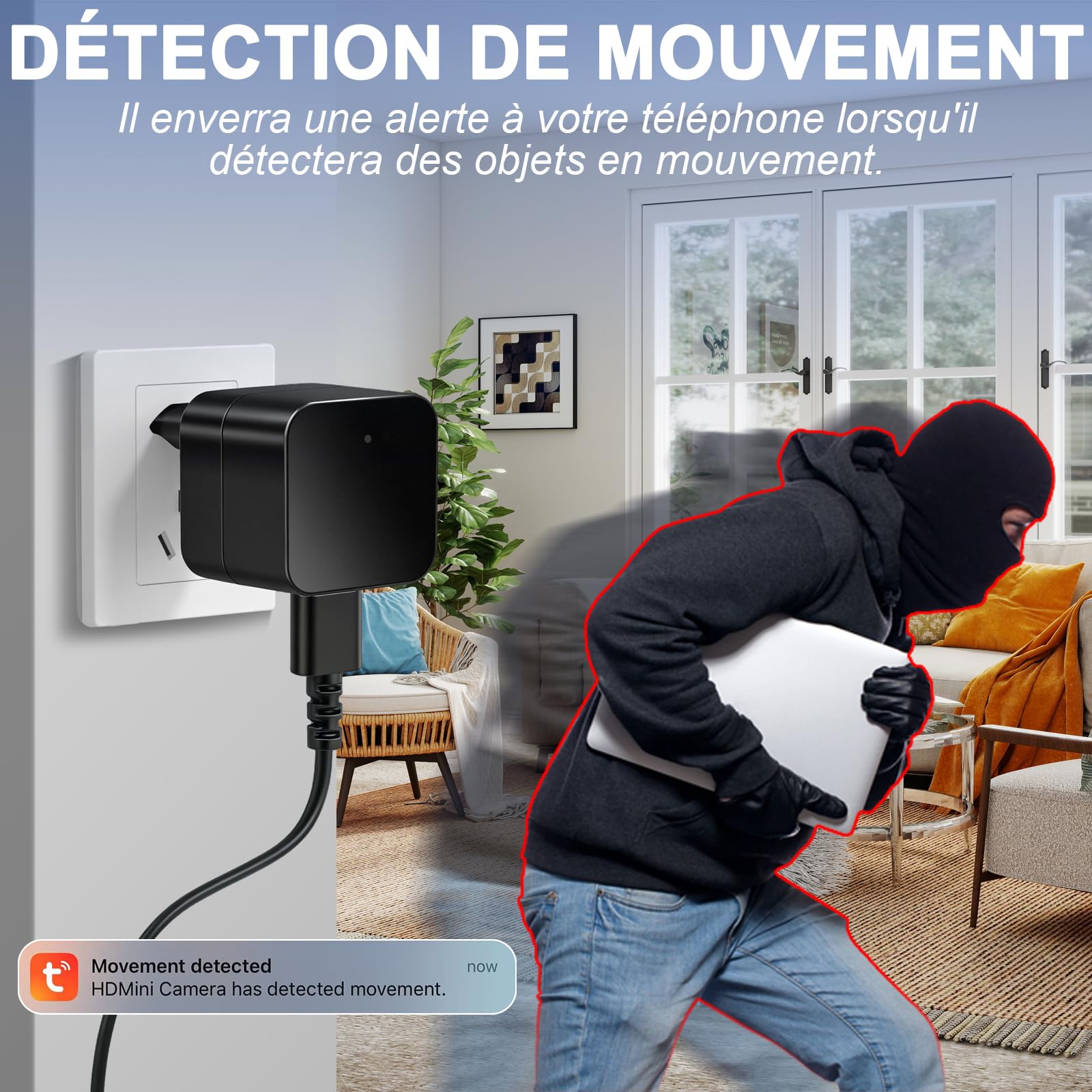 Caméra Espion WiFi 5G Cachée dans Chargeur USB Mini 1080P Détection Mouvement Enregistrement Boucle Visionnage à Distance Normes Européennes