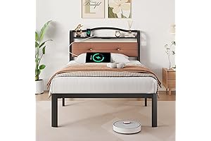 Twin Bed Frames with Headboard and Charging Station for Kids Boys