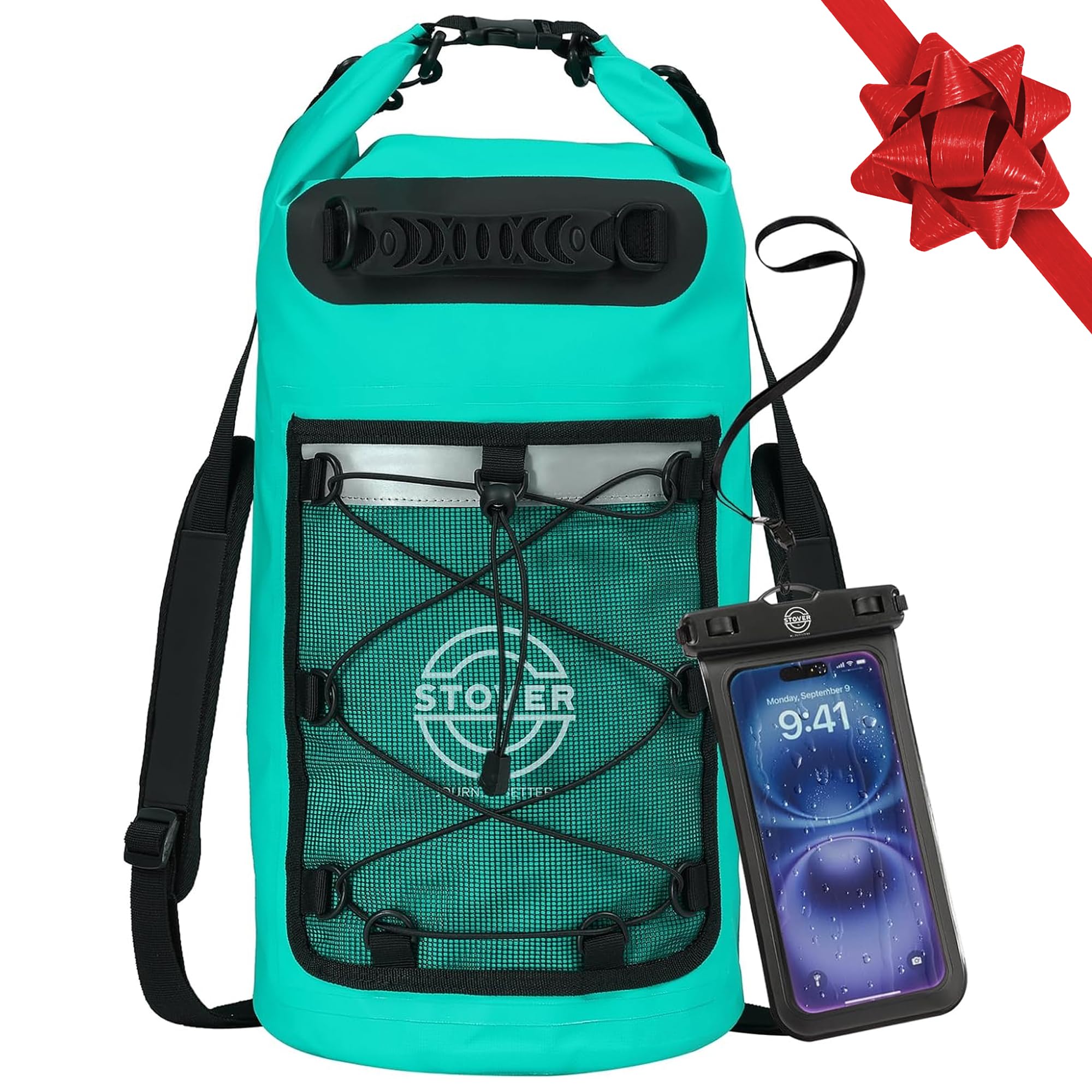 STOVER 5/10/25/30/40/55L Waterproof Dry Bag- Roll-Top Backpack w/Phone Case- Kayaking, Hiking, Camping, Boating- Men/Women 25L 25l Teal (With Phone Case)