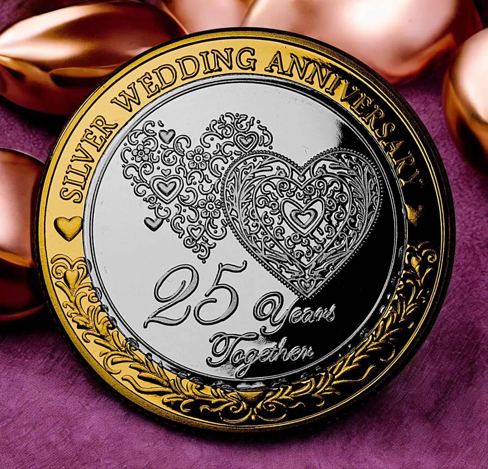 The Commemorative Coin Company 25th Silver Wedding Anniversary Dual Metal Commemorative. Gift/Present Partner/Husband/Wife/Couple. Twenty Five 25 Years