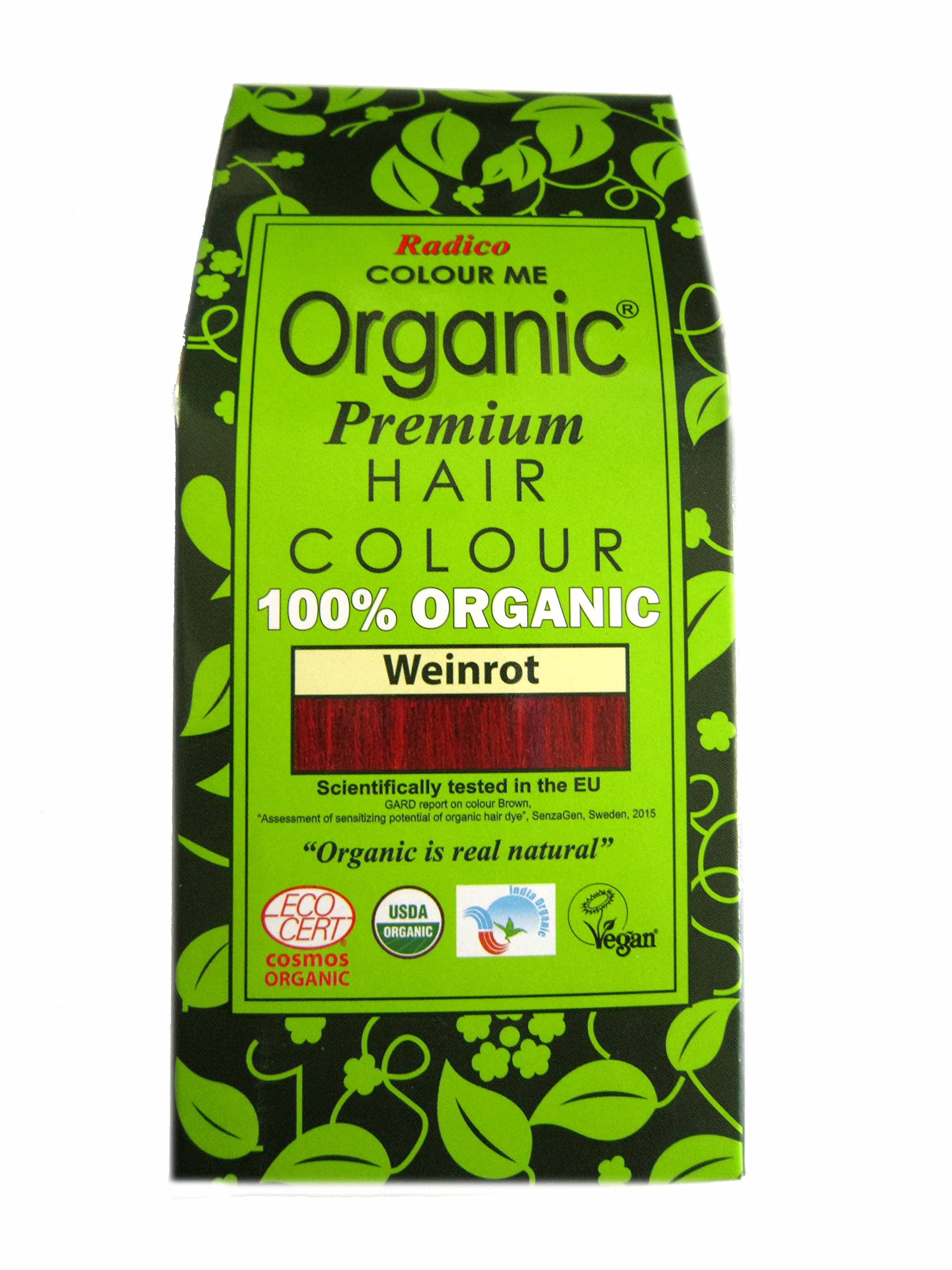 Radico Colour Me Organic Pflanzenhaarfarbe | Bio und Vegan | Zertifizierte Naturkosmetik | 100% Natürlich | Gesunder Glanz | Weinrot | 5 Packungen je 100 g = 500 g